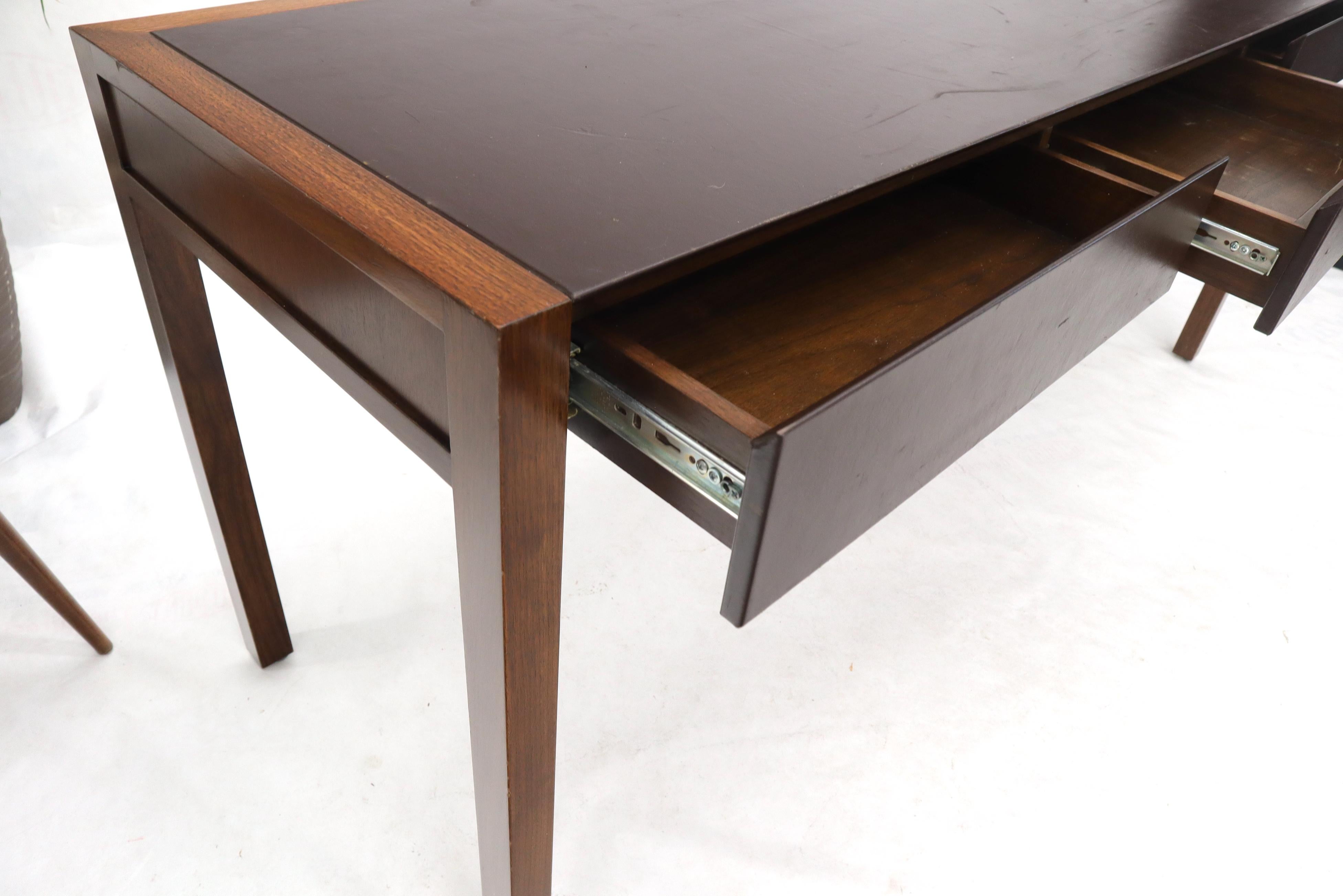 20th Century Solid Walnut Leather Top and Drawers Custom Desk Console Table