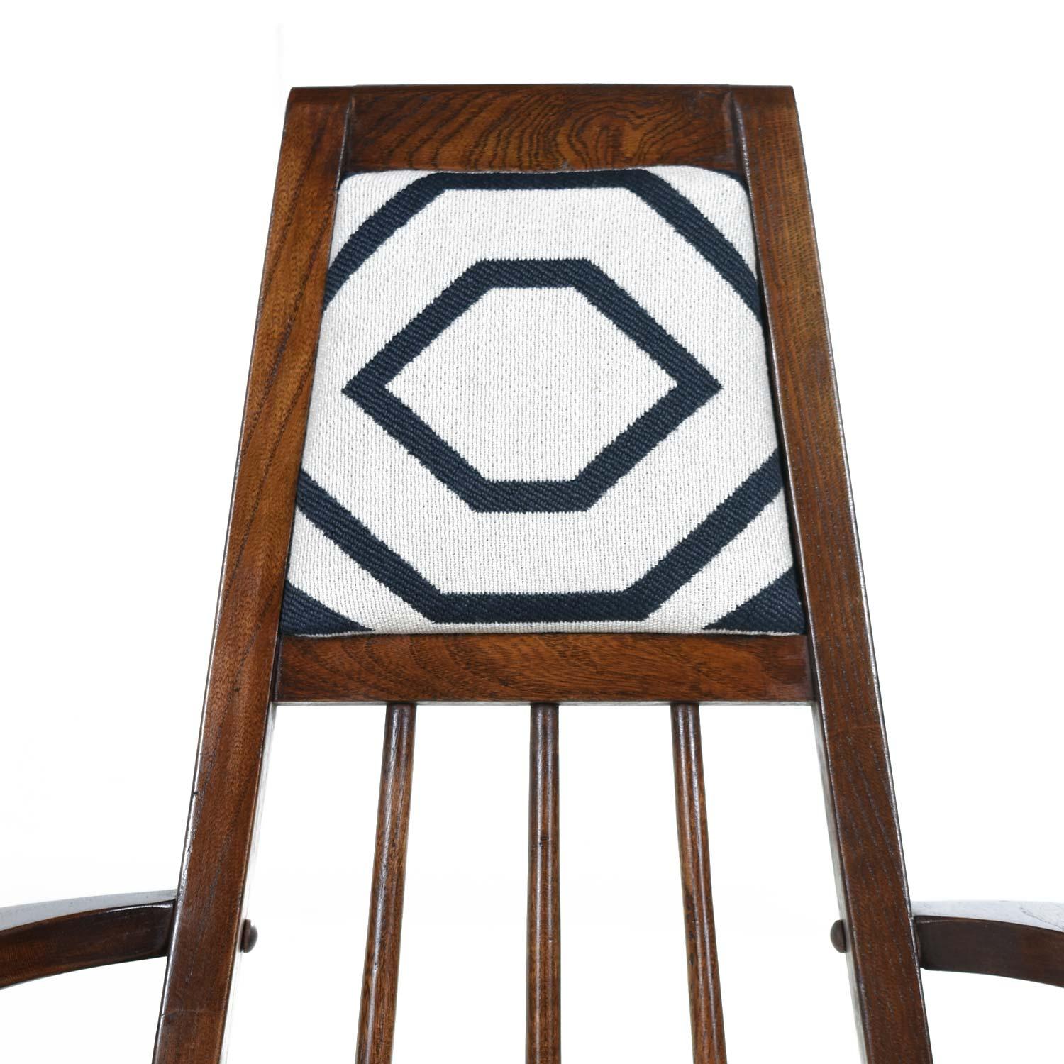 Mid-20th Century Solid Walnut Mid-Century Modern Chairs in Navy and Ivory Fabric
