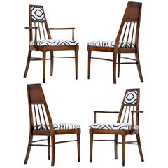 Solid Walnut Mid-Century Modern Chairs in Navy and Ivory Fabric