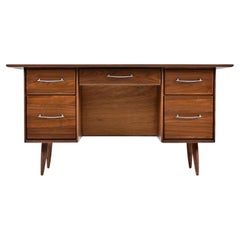 Solid Walnut Mid-Century Modern Desk with File Drawers
