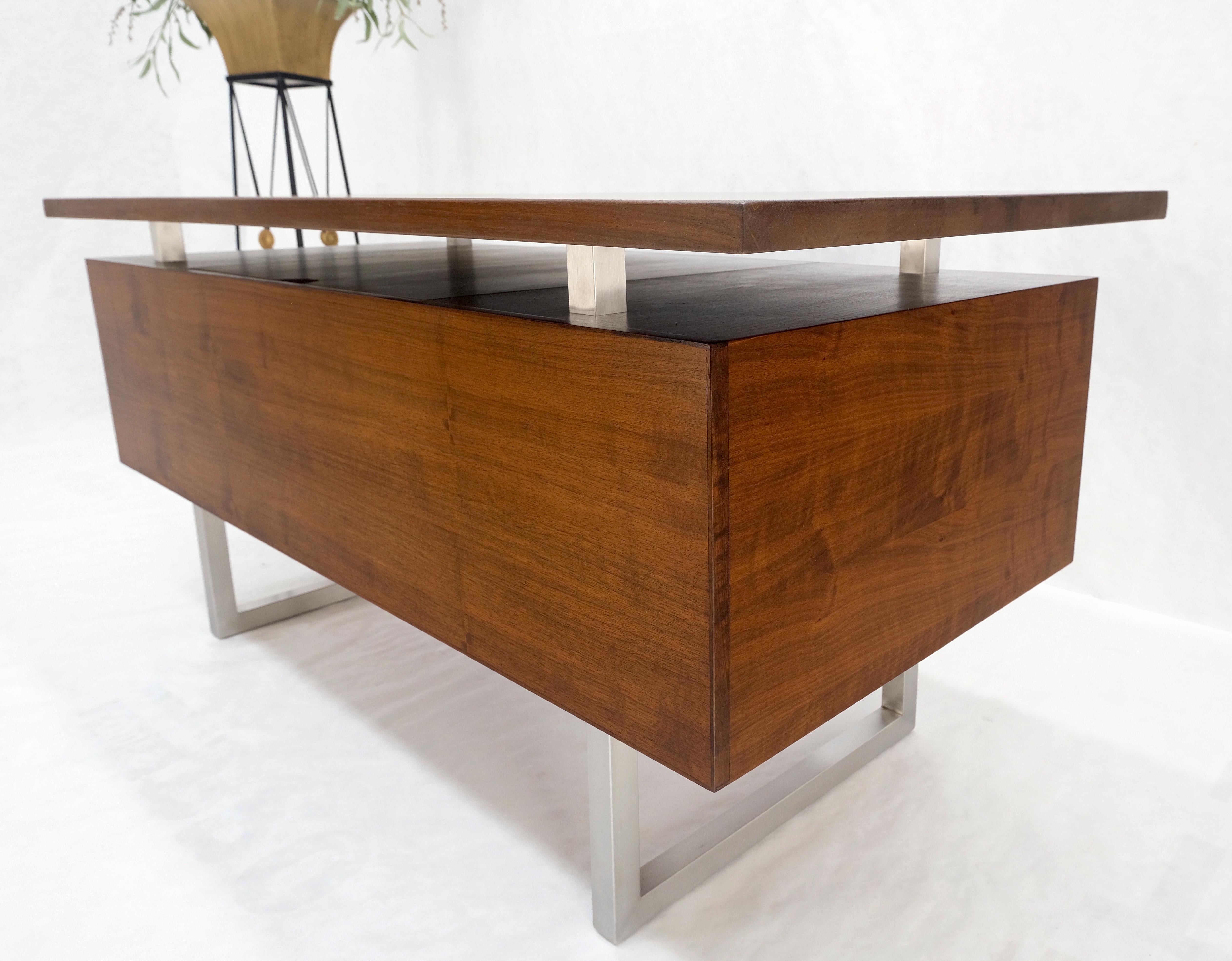 Solid Walnut Mid-Century Modern Floating Top All Restored Desk Table Mint! For Sale 10