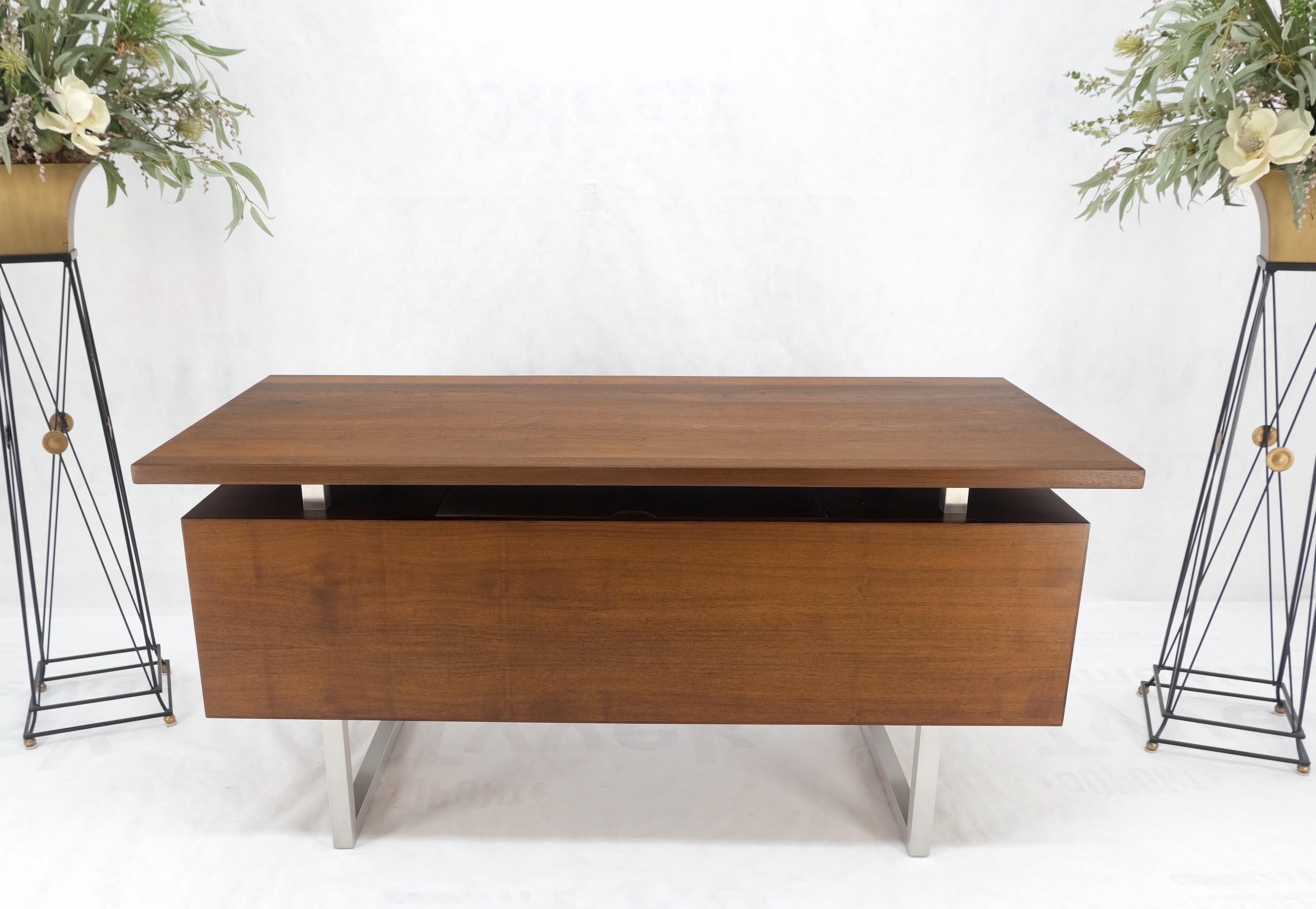American Solid Walnut Mid-Century Modern Floating Top All Restored Desk Table Mint! For Sale