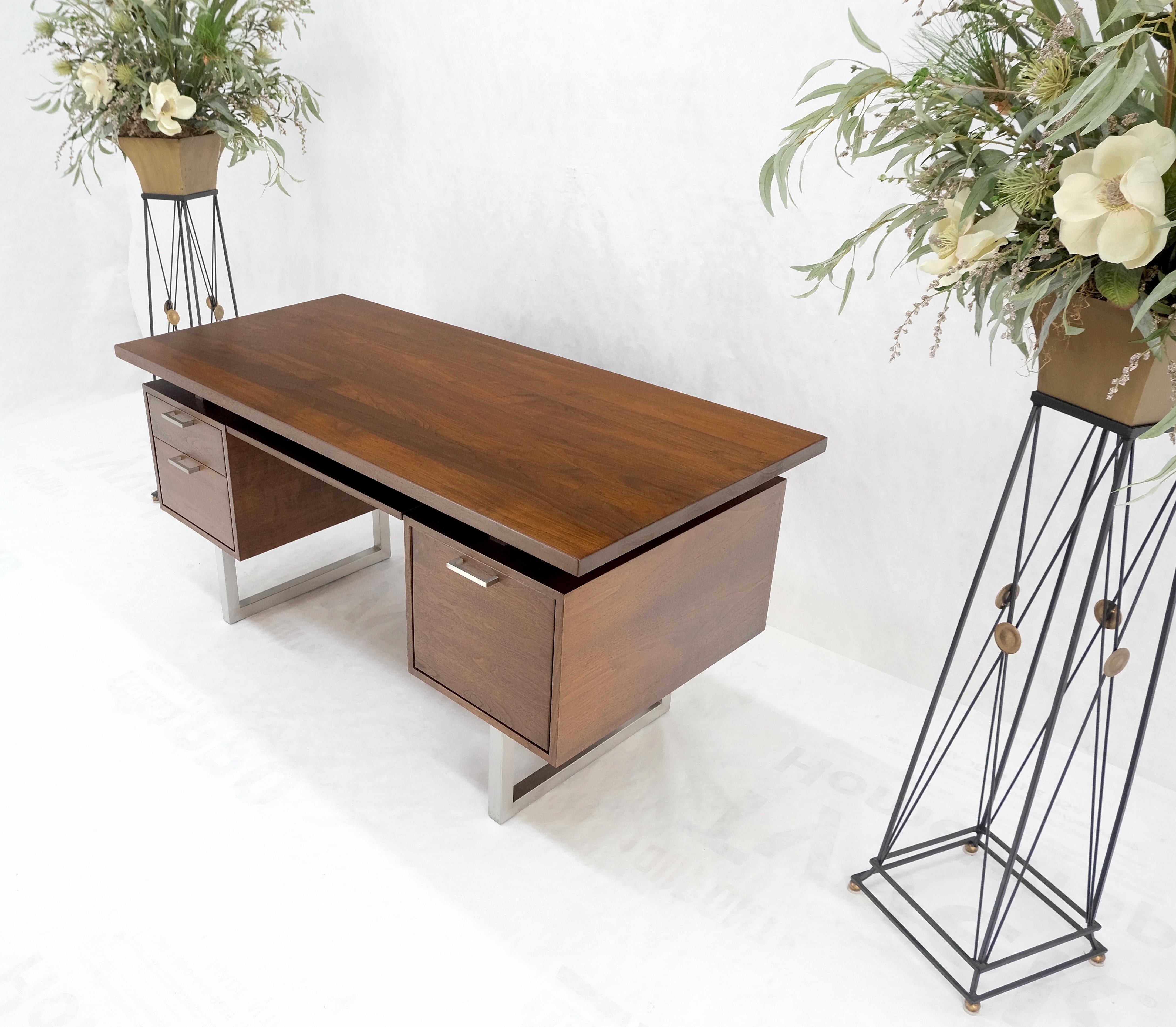 20th Century Solid Walnut Mid-Century Modern Floating Top All Restored Desk Table Mint! For Sale