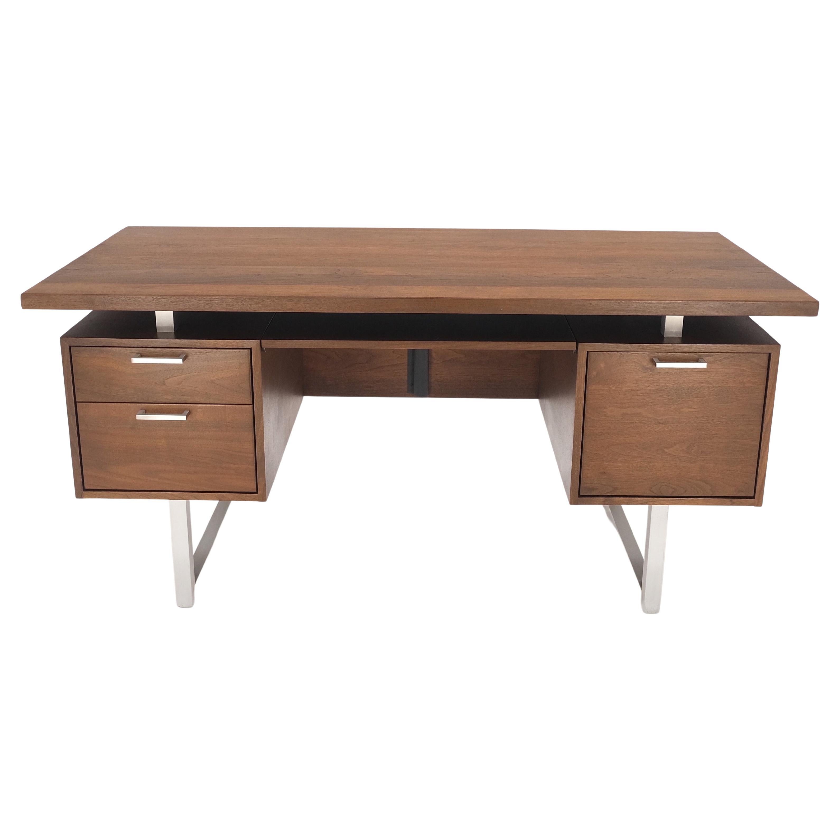 Solid Walnut Mid-Century Modern Floating Top All Restored Desk Table Mint! For Sale