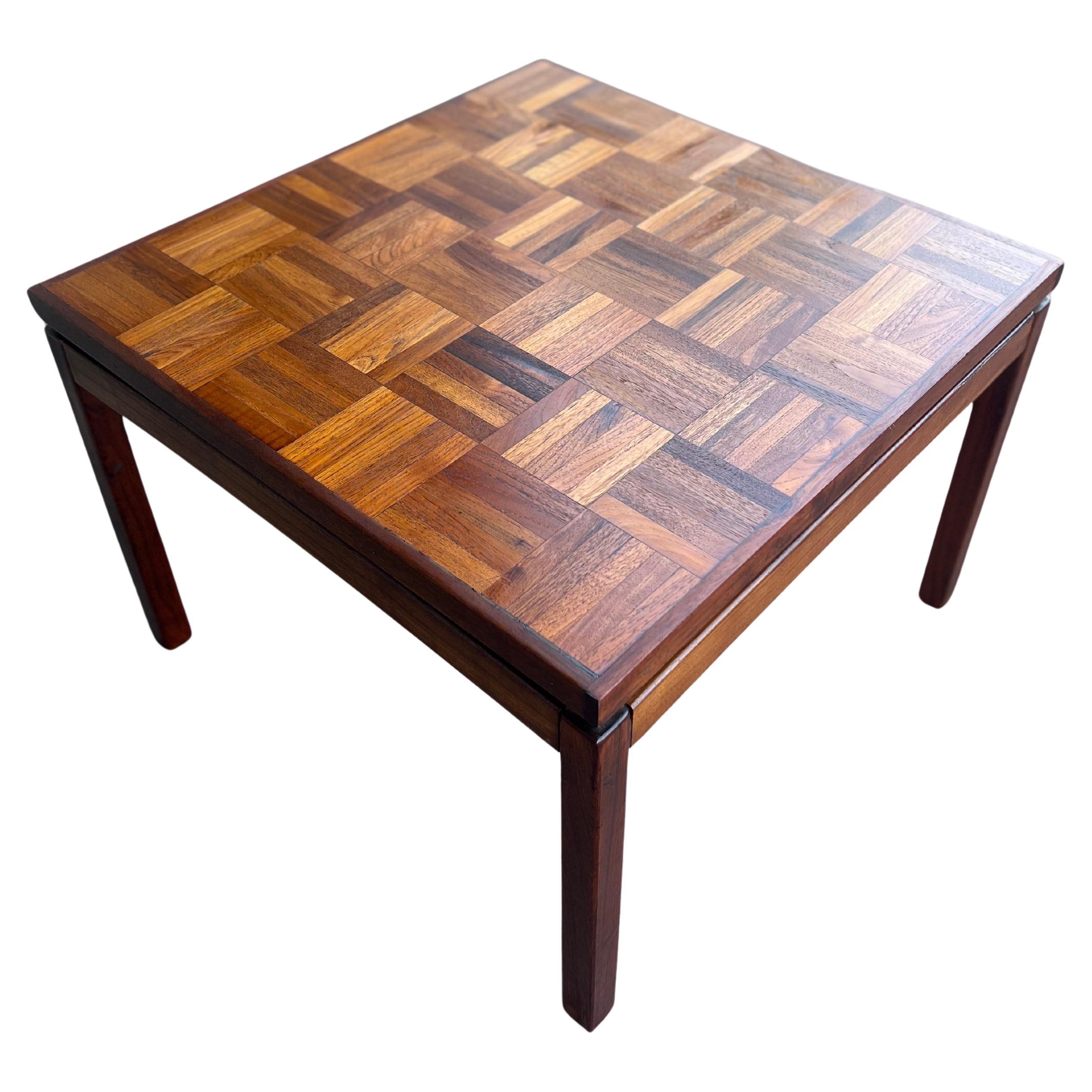 Beautiful solid walnut  1970's parquetery cocktail coffee , cocktail table freshly refinished beautiful piece in parquet top.