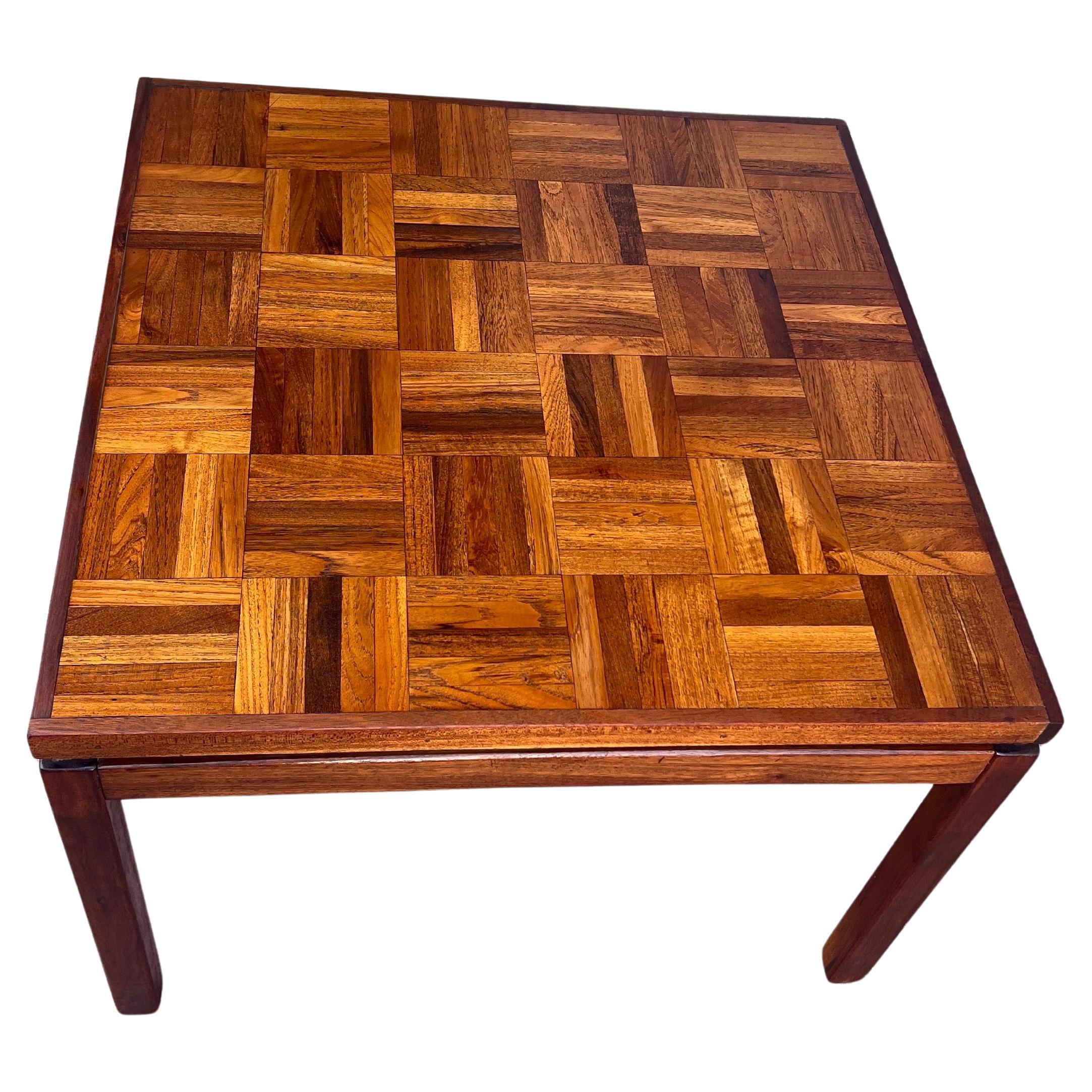 Solid walnut Mid Century Modern Parquet Cocktail Coffee Table In Excellent Condition In San Diego, CA