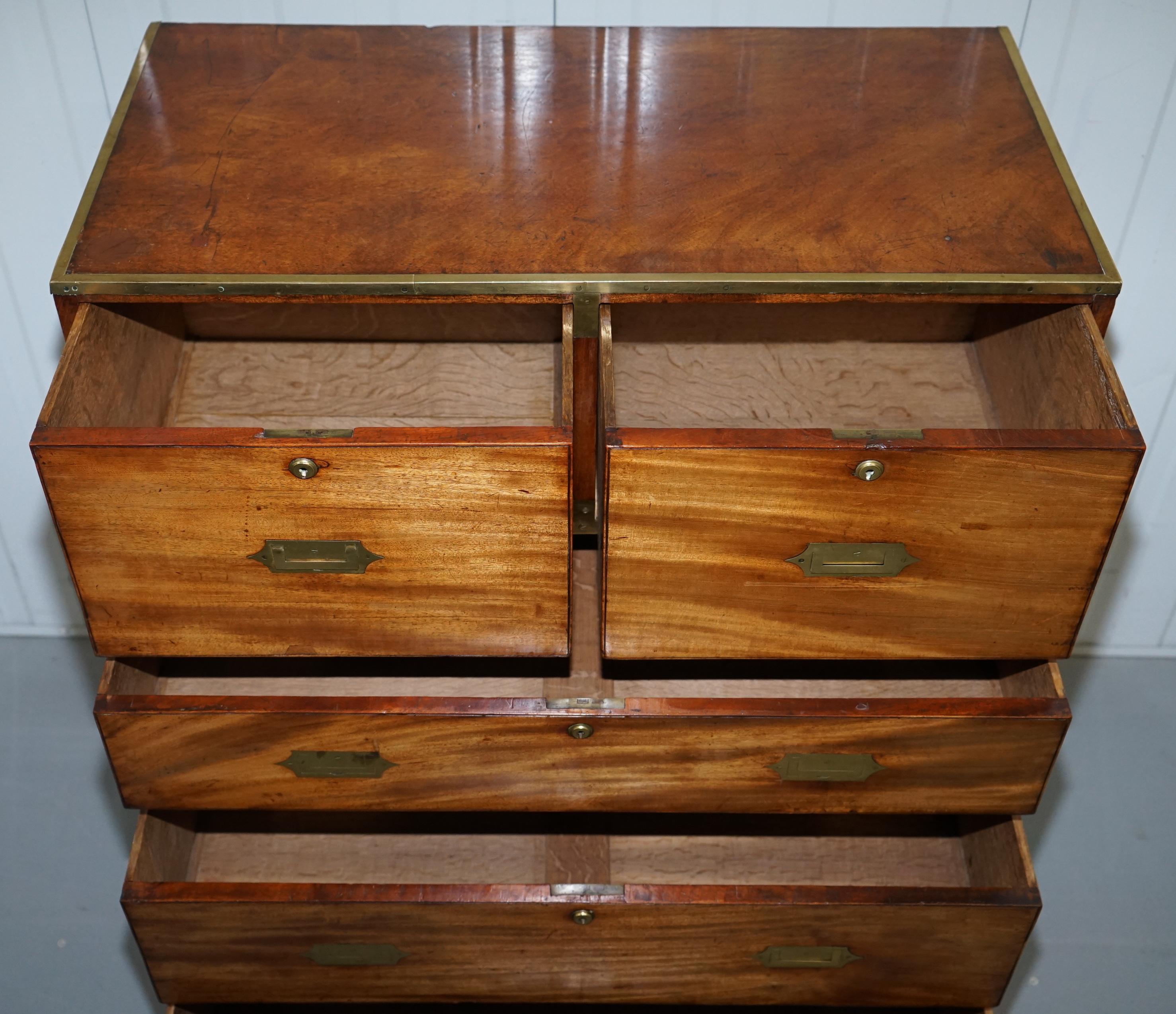 Solid Walnut Military Officers Campaign Chest of Drawers Brass Trim, circa 1870 9