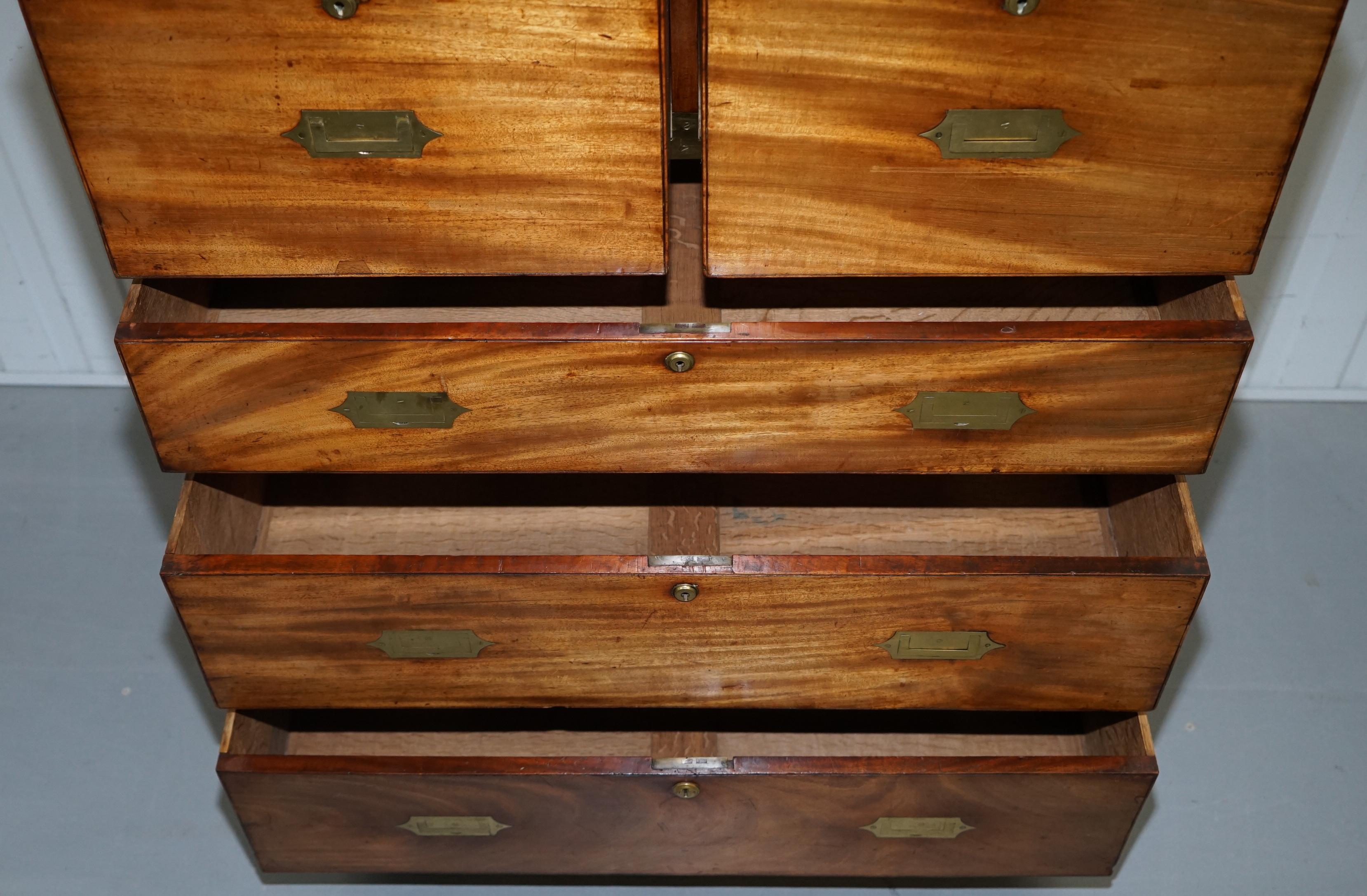 Solid Walnut Military Officers Campaign Chest of Drawers Brass Trim, circa 1870 10