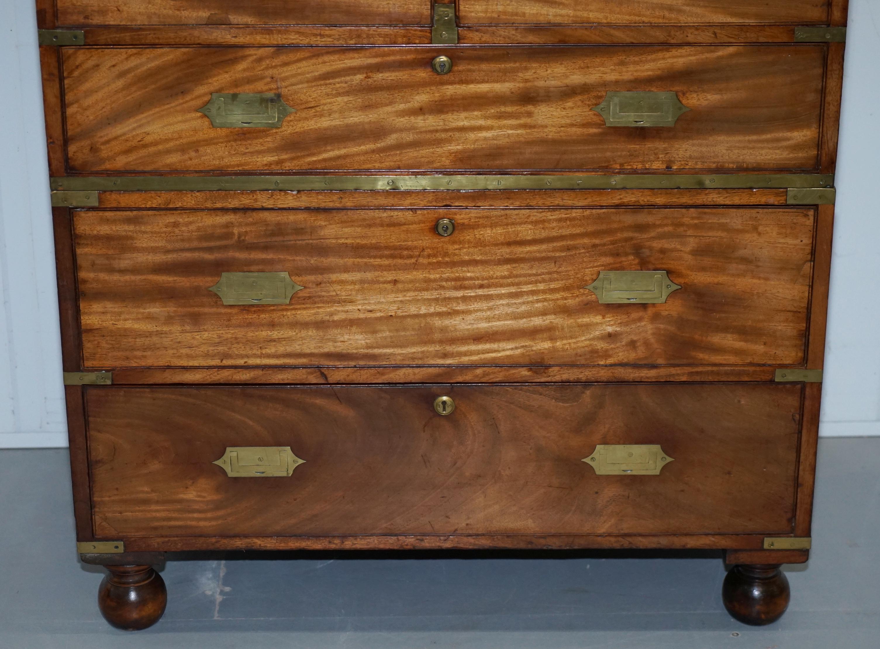 High Victorian Solid Walnut Military Officers Campaign Chest of Drawers Brass Trim, circa 1870
