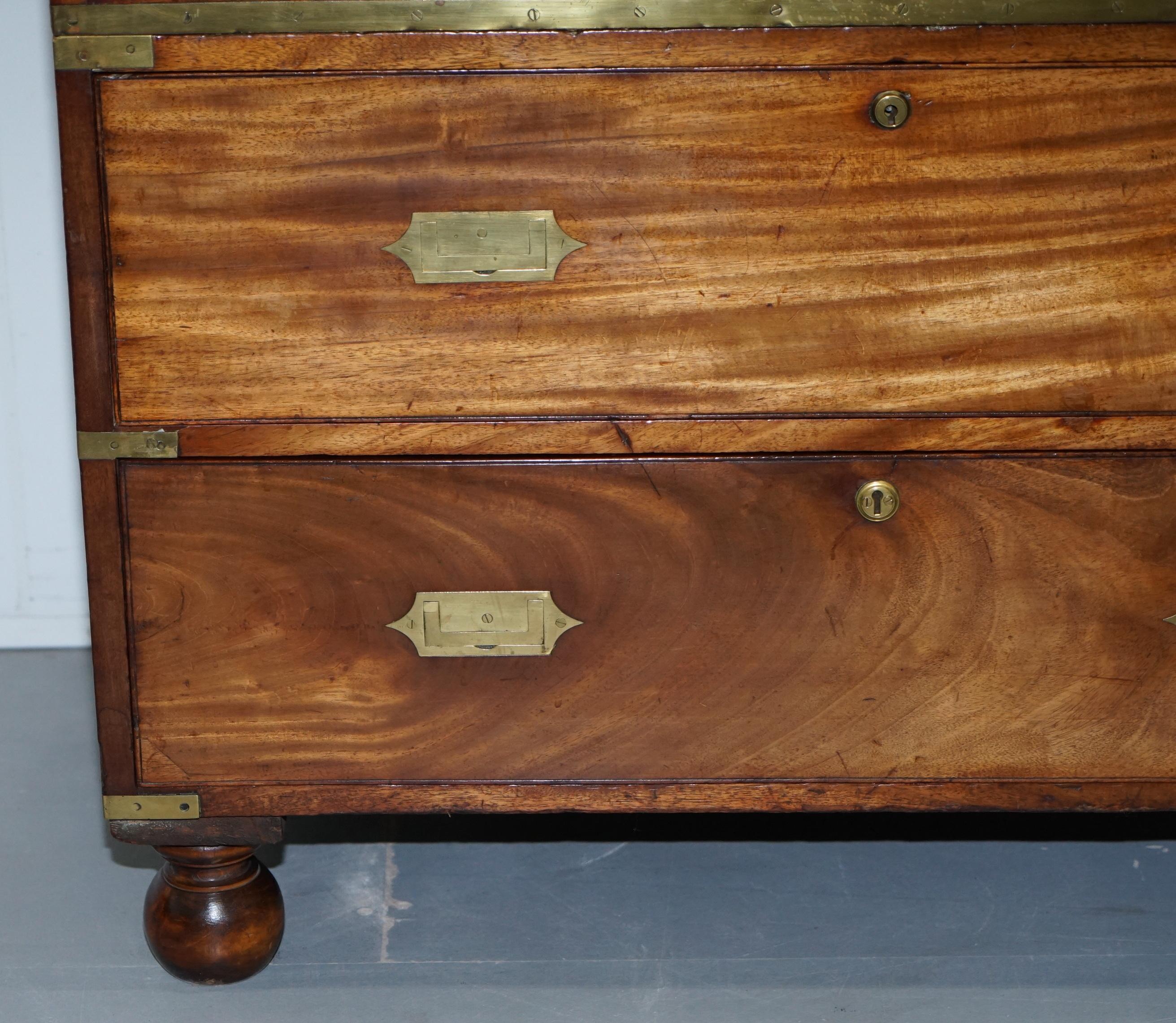 English Solid Walnut Military Officers Campaign Chest of Drawers Brass Trim, circa 1870