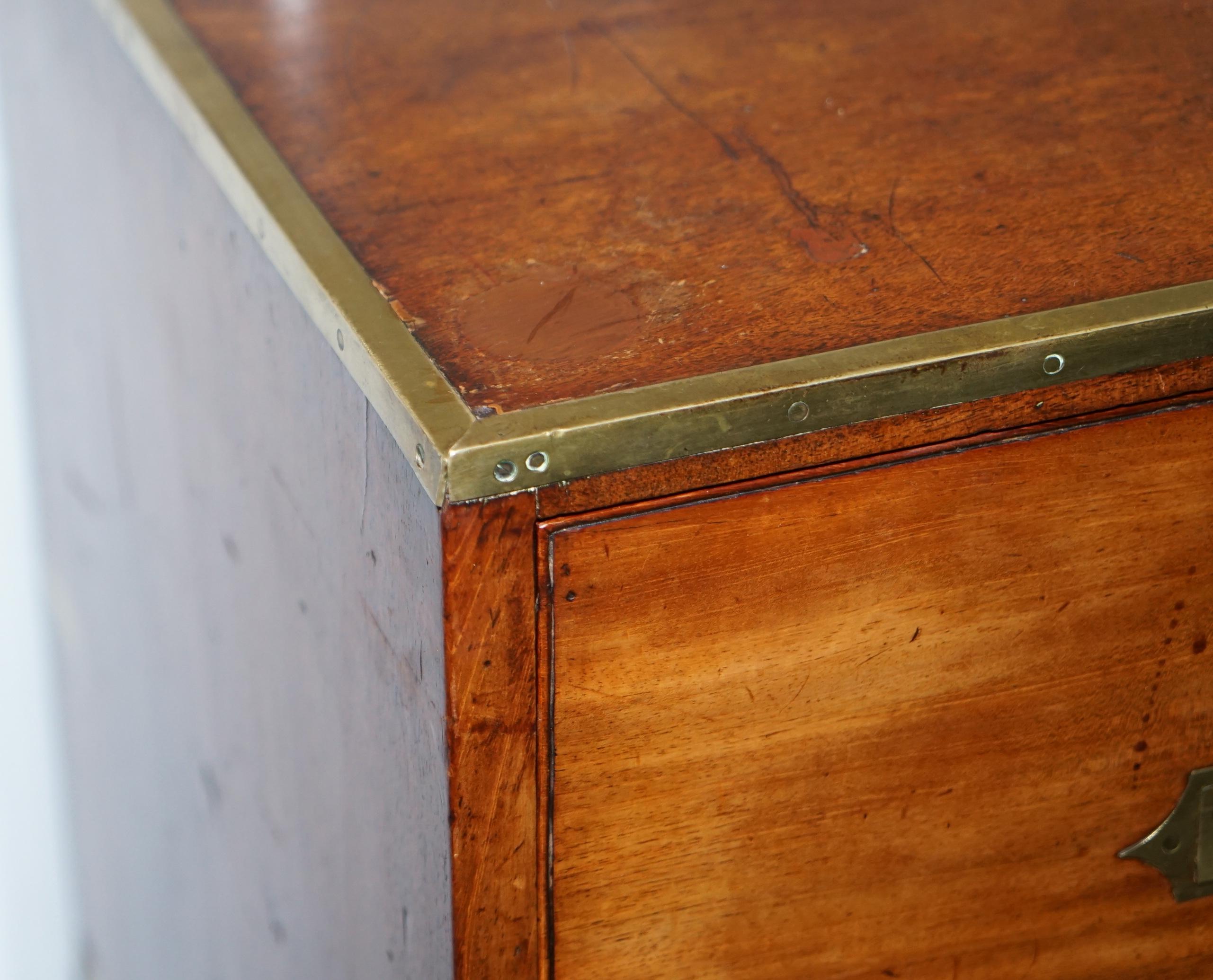 19th Century Solid Walnut Military Officers Campaign Chest of Drawers Brass Trim, circa 1870