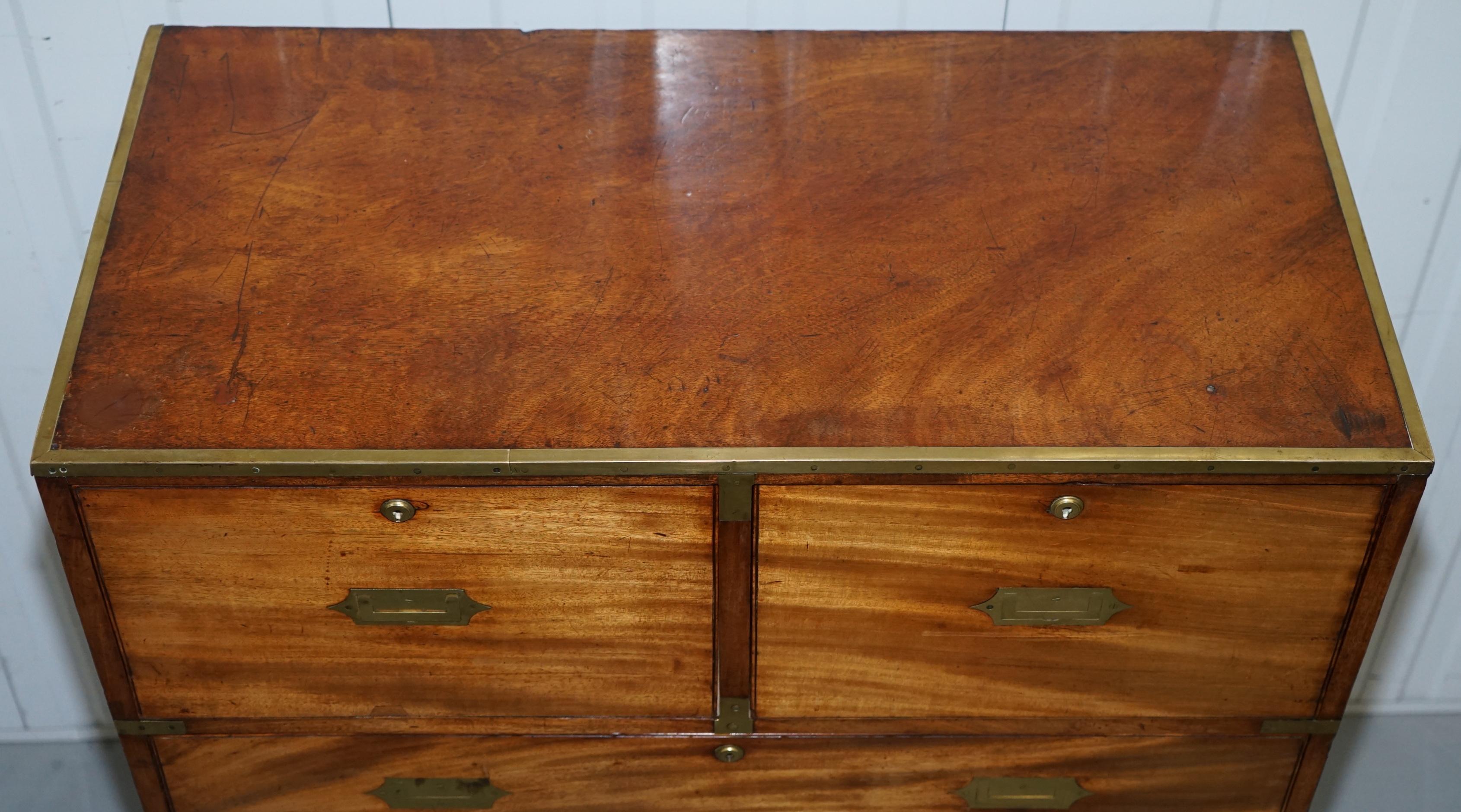 Solid Walnut Military Officers Campaign Chest of Drawers Brass Trim, circa 1870 1