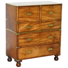 Solid Walnut Military Officers Campaign Chest of Drawers Brass Trim, circa 1870