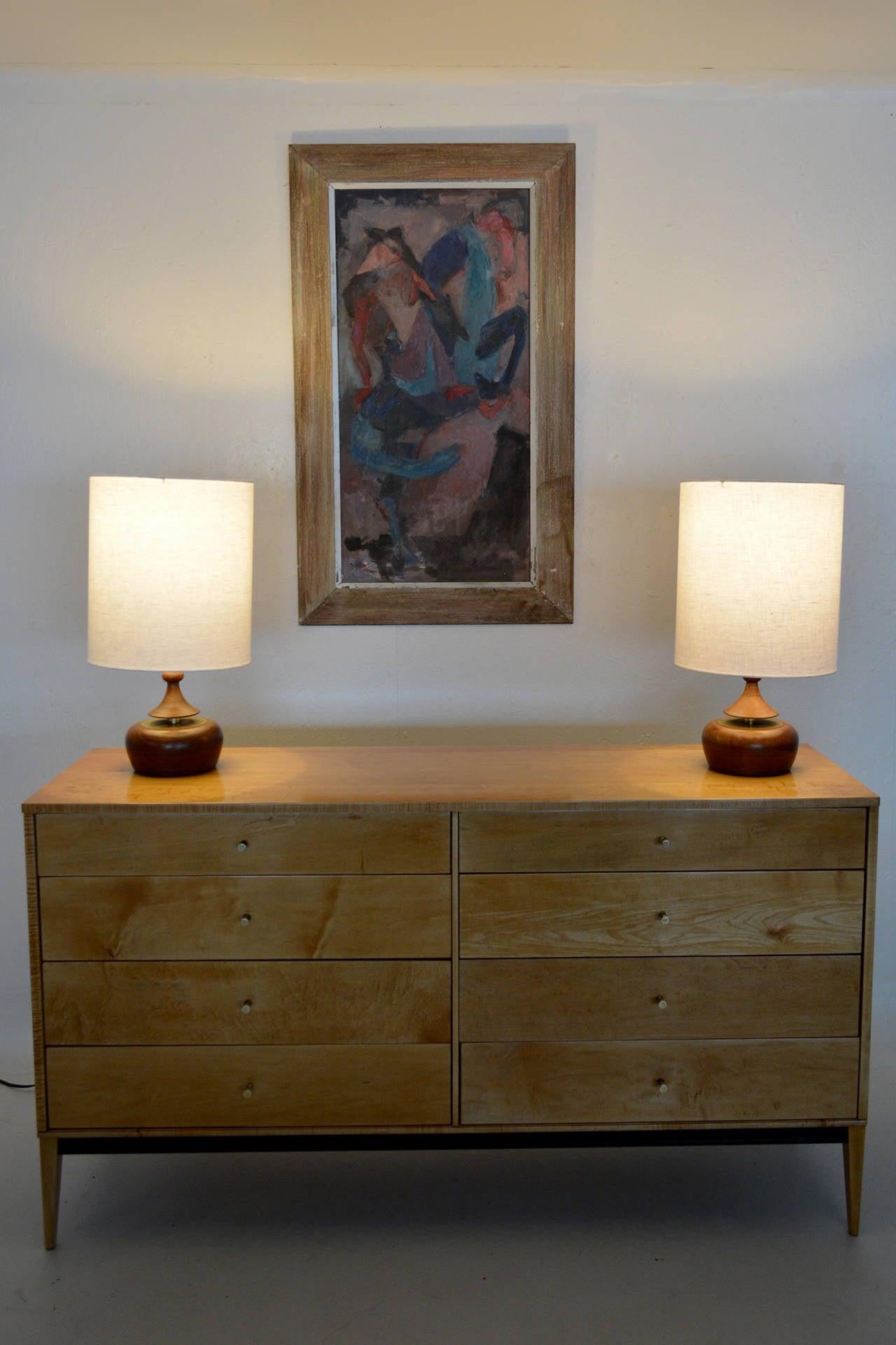 Mid-Century Modern MODELINE Solid Walnut Pair of Table Lamps Style Nakashima 1950s Modern