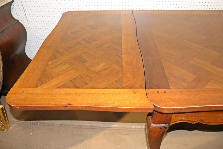 Solid Walnut Parquetry Inlaid French Louis XV Refractory Dining Table For Sale 6