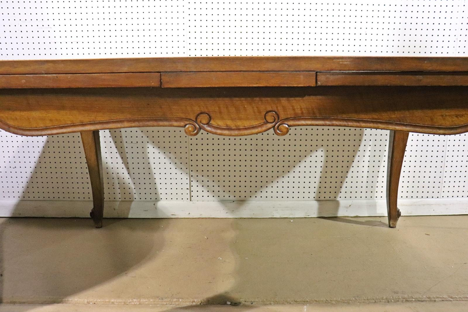 Solid Walnut Parquetry Inlaid French Louis XV Refractory Dining Table In Good Condition In Swedesboro, NJ