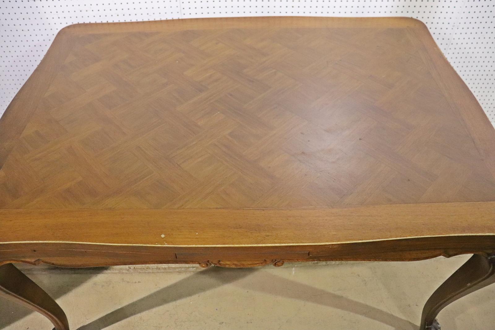 Solid Walnut Parquetry Inlaid French Louis XV Refractory Dining Table 1
