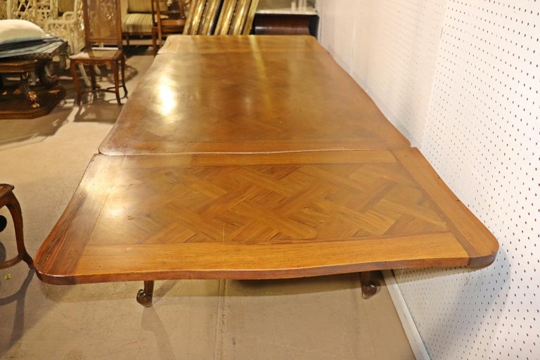 Solid Walnut Parquetry Inlaid French Louis XV Refractory Dining Table For Sale 4