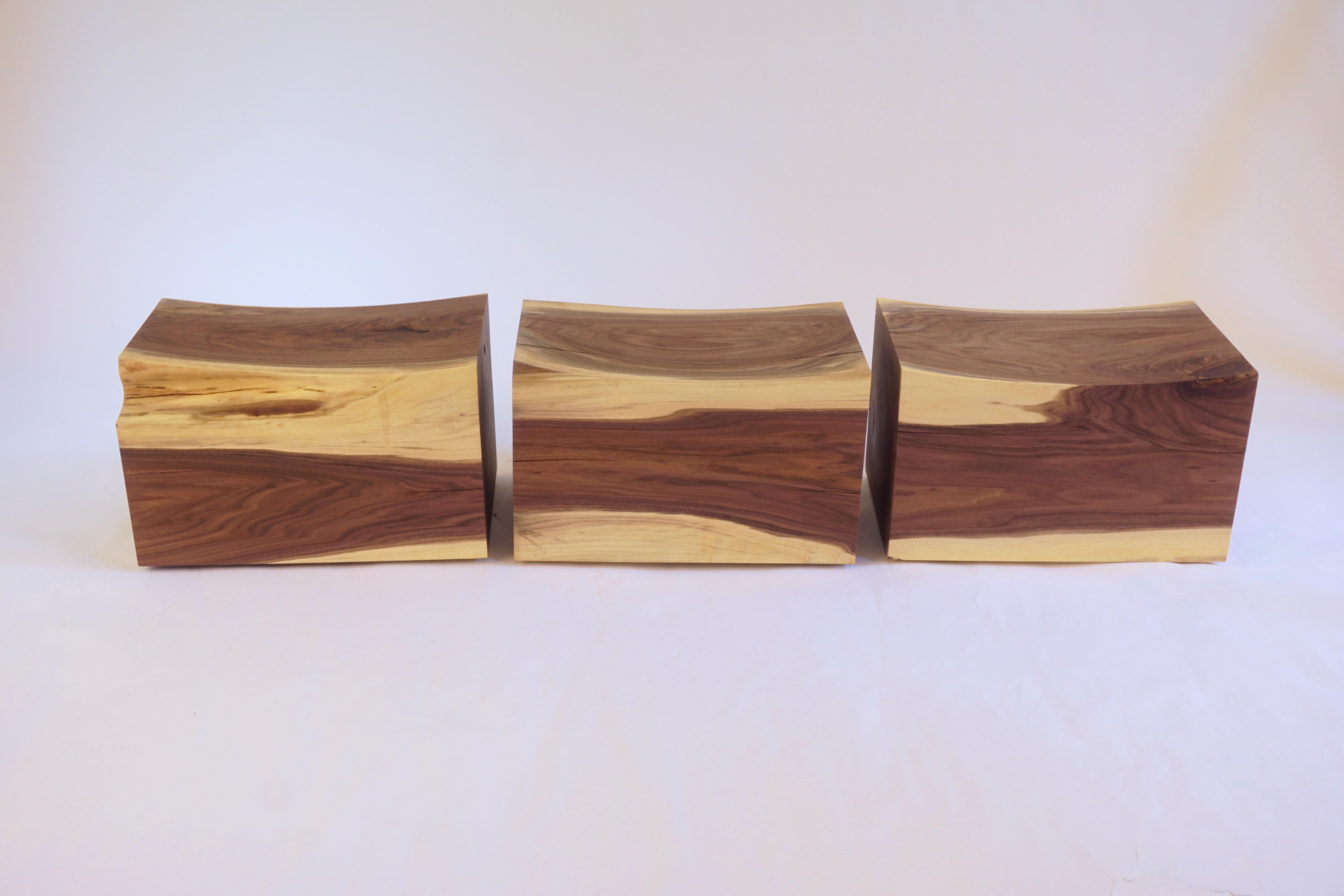 Solid Walnut Pillow Pedestal Benches on Spherical Casters - set of 3 For Sale 7