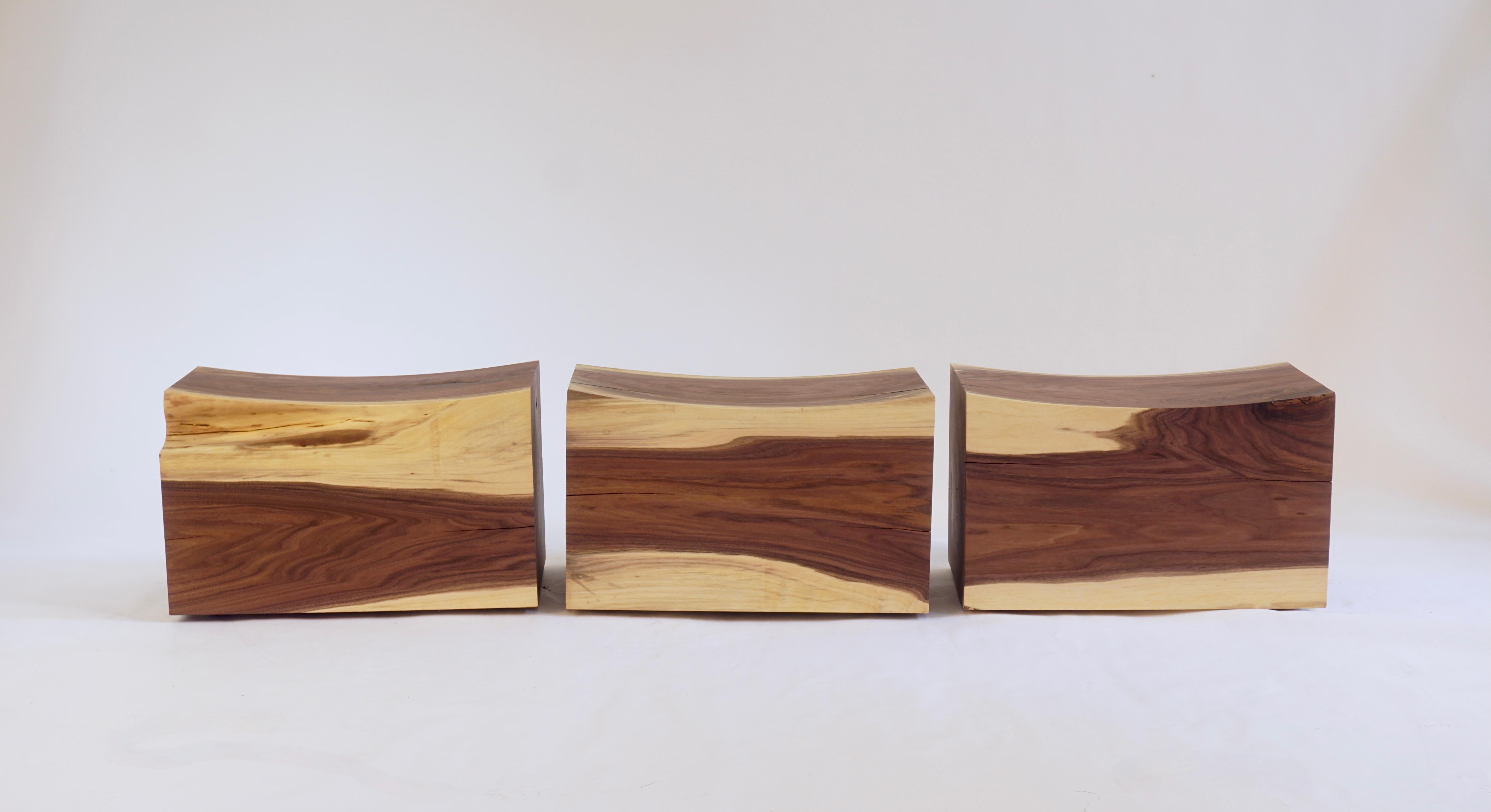 American Solid Walnut Pillow Pedestal Benches on Spherical Casters - set of 3 For Sale
