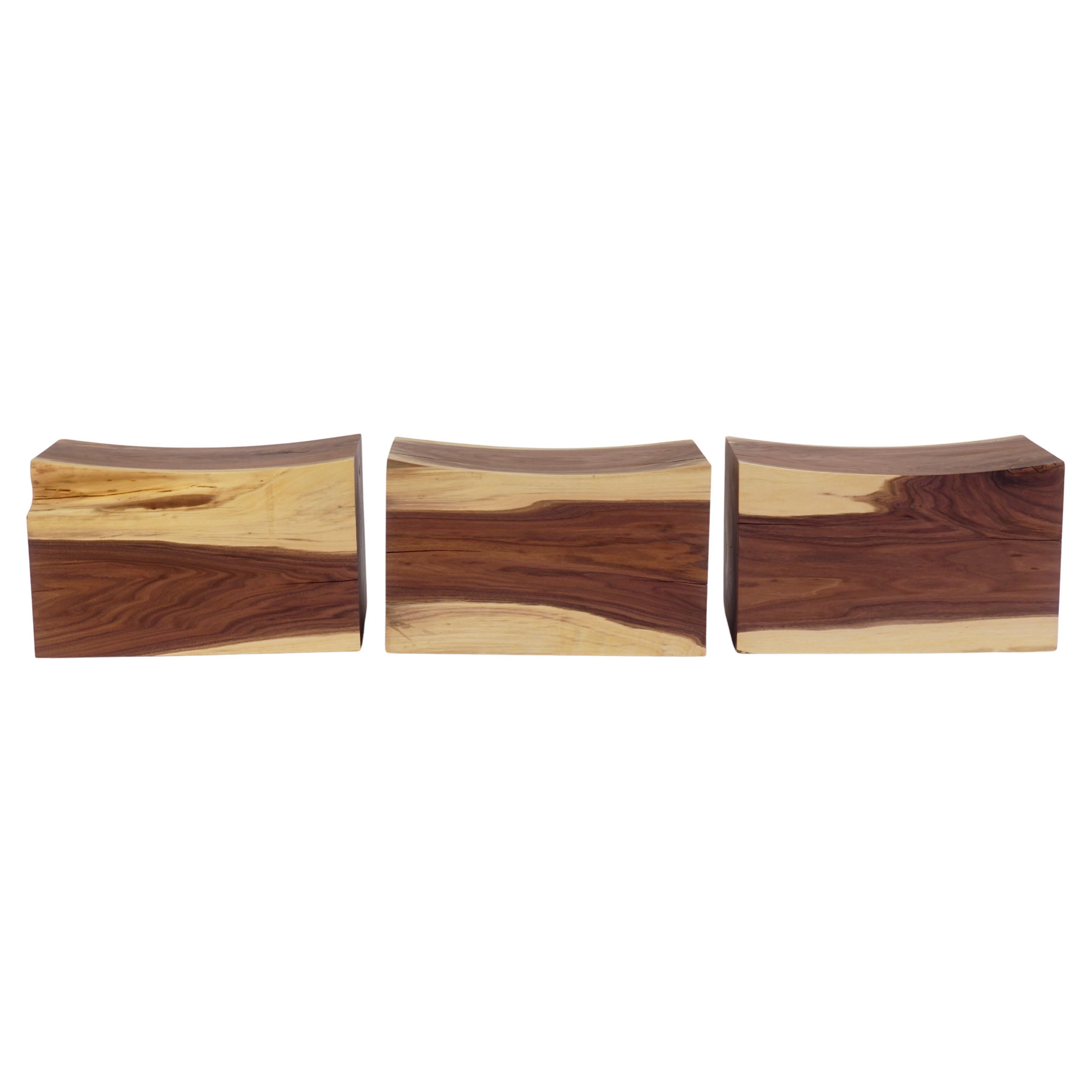 Solid Walnut Pillow Pedestal Benches on Spherical Casters - set of 3 For Sale
