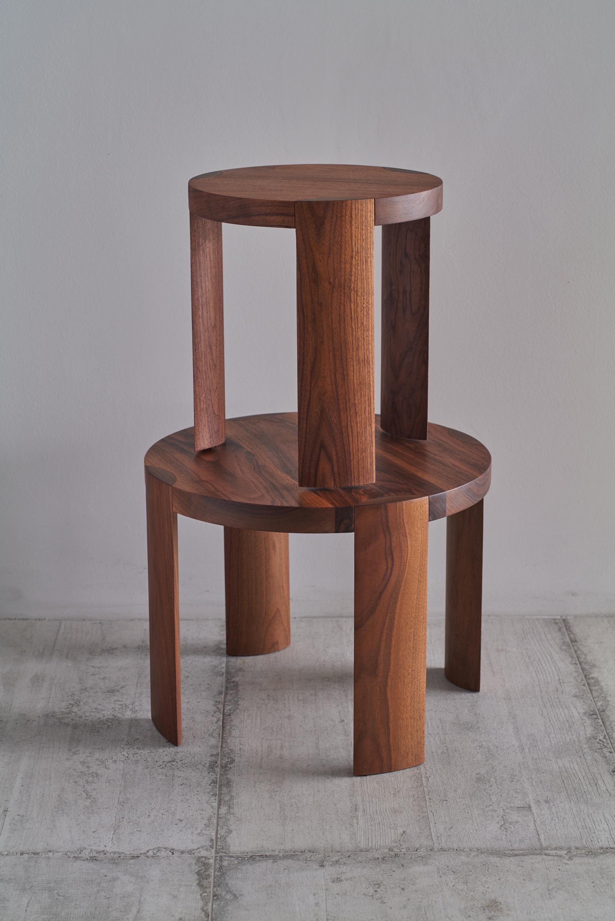 Modern Solid walnut Rota side table four legged in modernist style For Sale