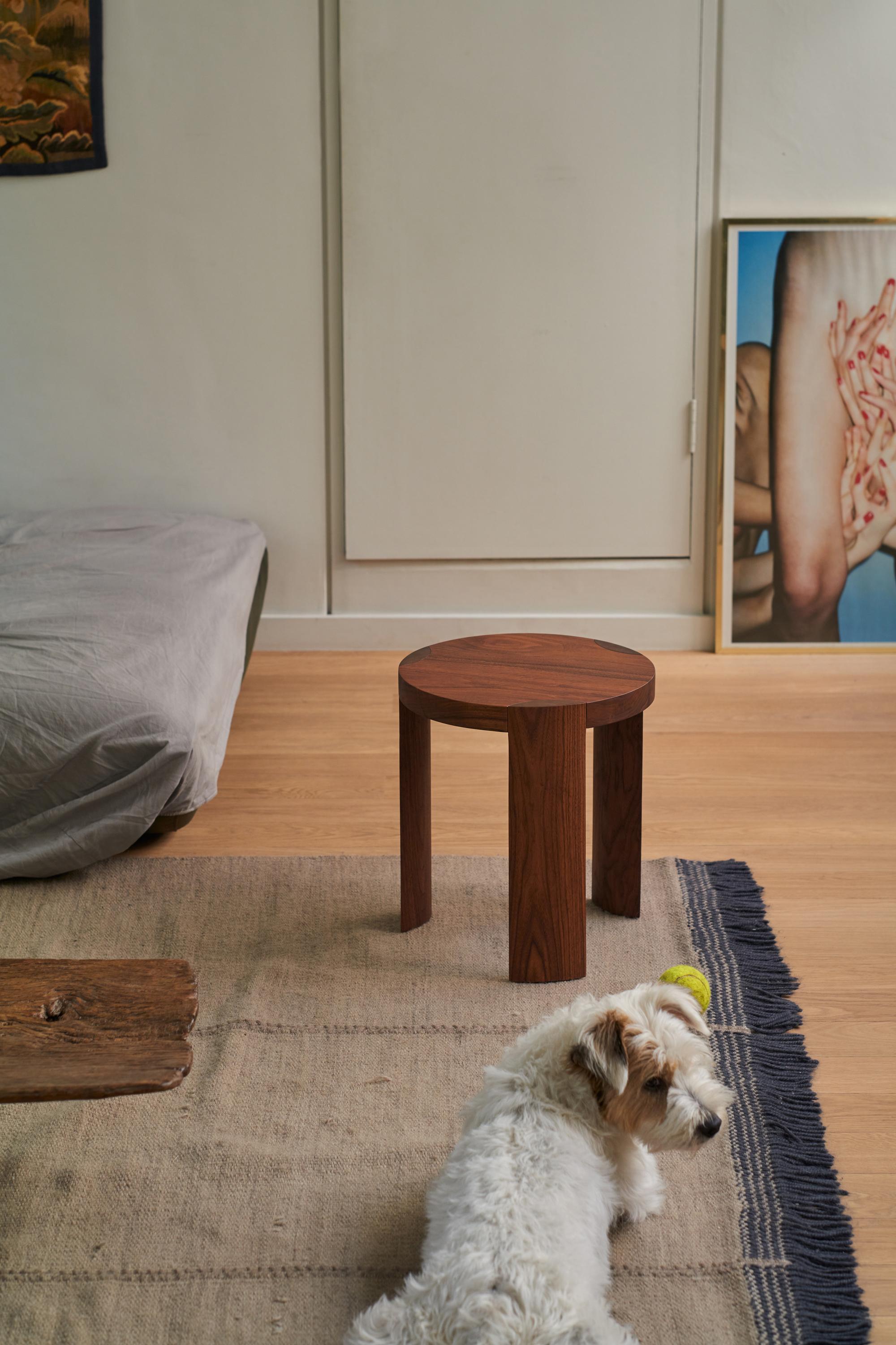 Modern Solid walnut Rota side table three legged in modernist style For Sale