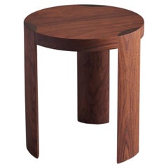 Solid walnut Rota side table three legged in modernist style