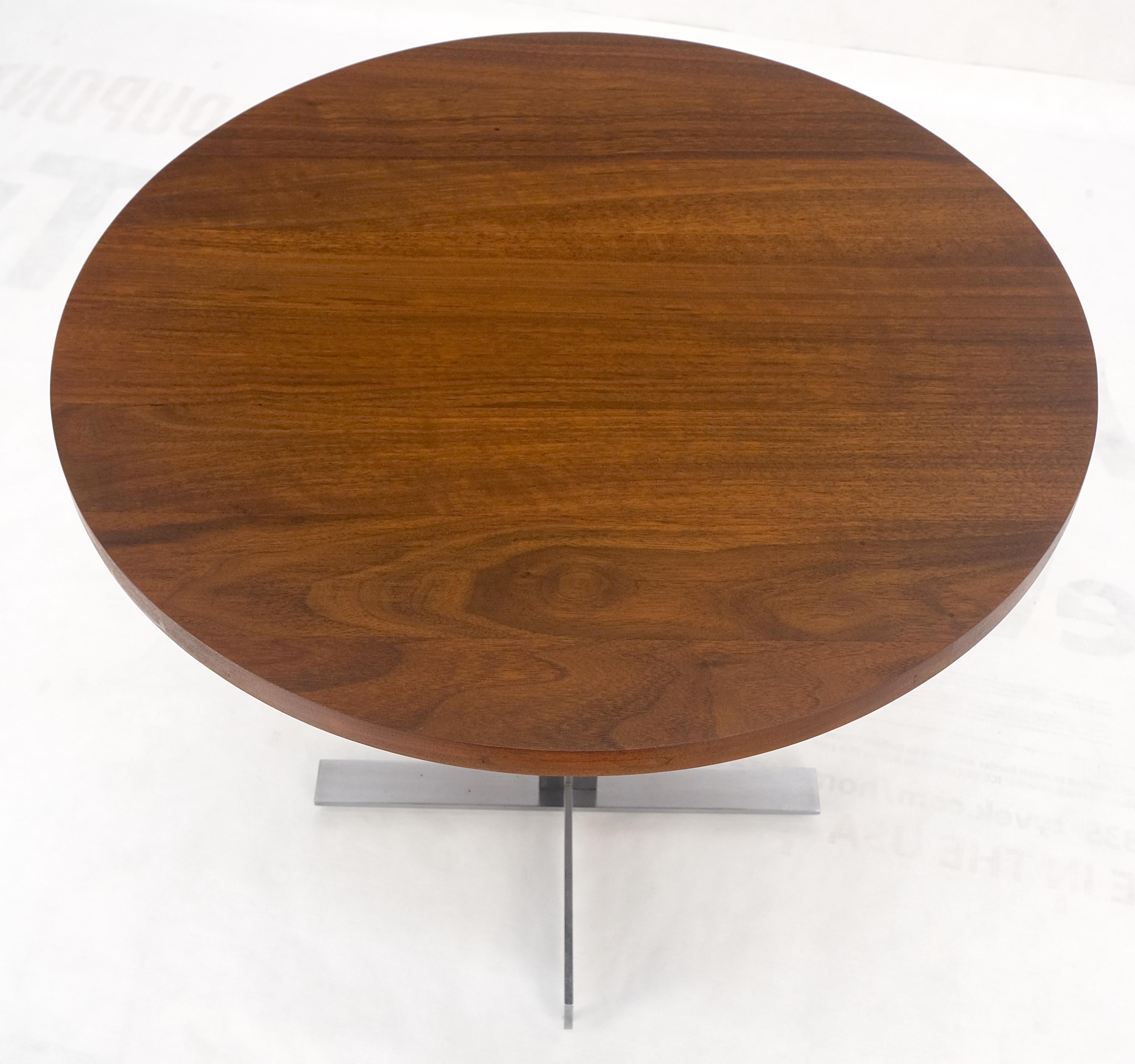 Mid-Century Modern Solid Walnut Round Top Brushed Machined Stainless Steel Base Side End Table Stan For Sale