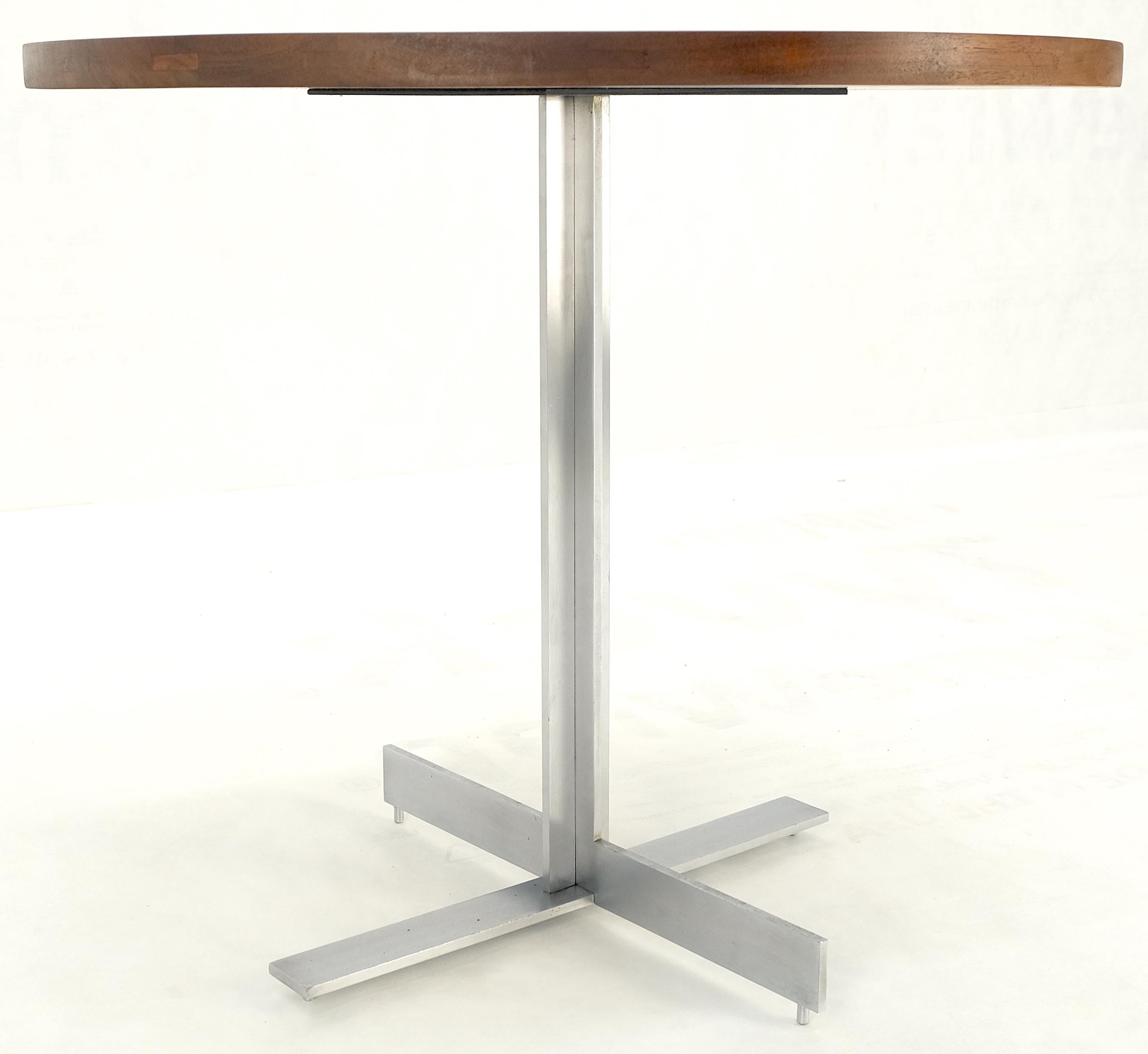 Solid Walnut Round Top Brushed Machined Stainless Steel Base Side End Table Stan In Excellent Condition For Sale In Rockaway, NJ