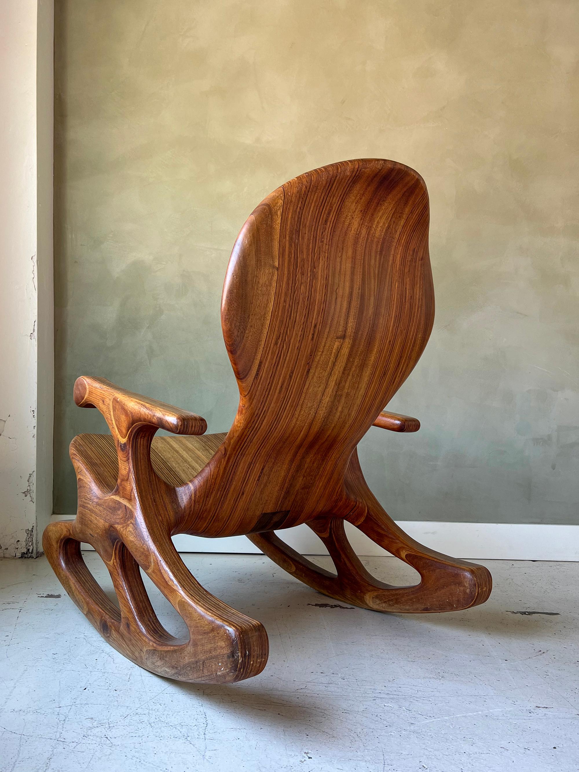 American Vintage Solid Walnut Sculpted Modernist Rocking Chair