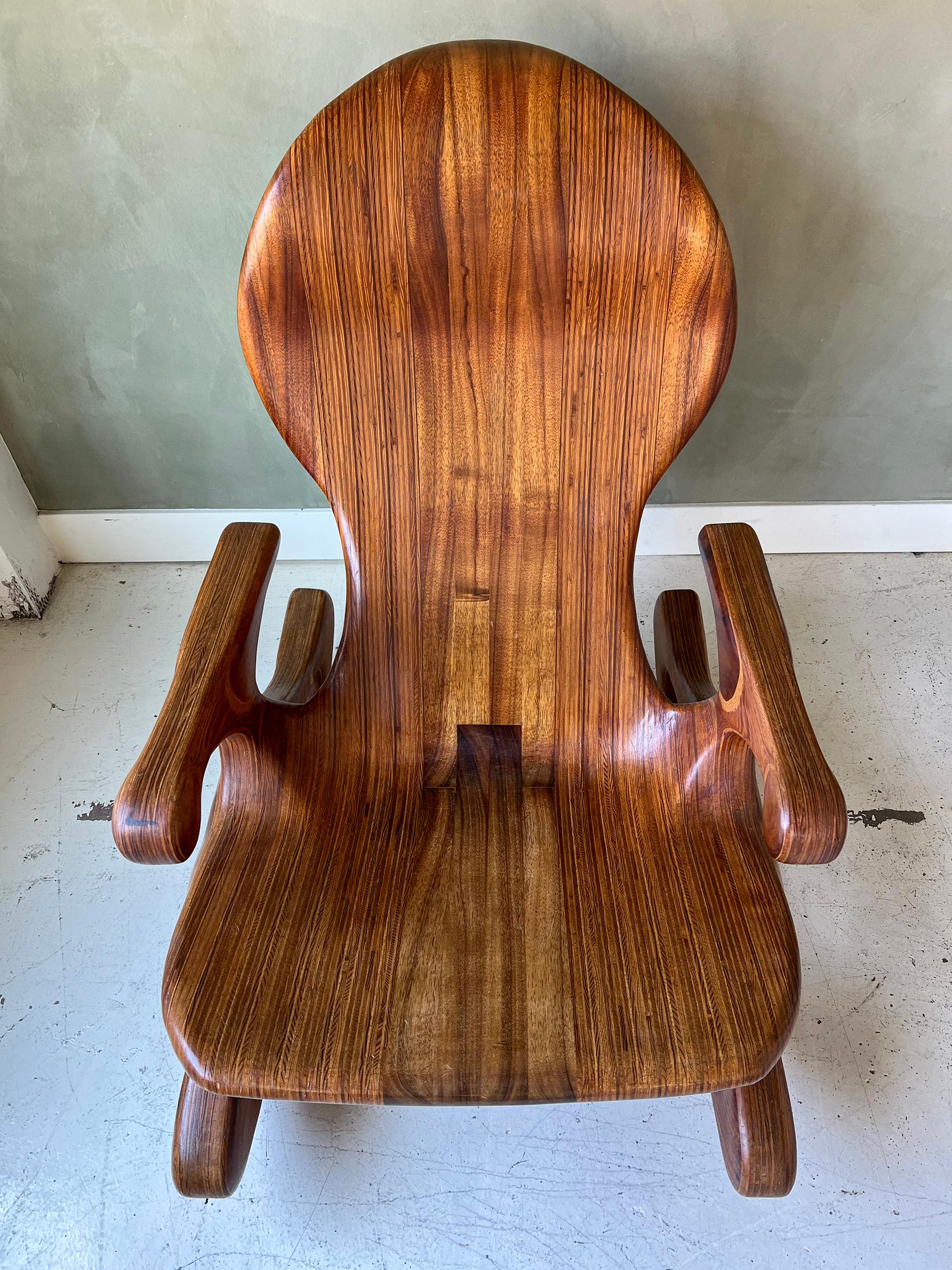Vintage Solid Walnut Sculpted Modernist Rocking Chair In Good Condition In Salt Lake City, UT