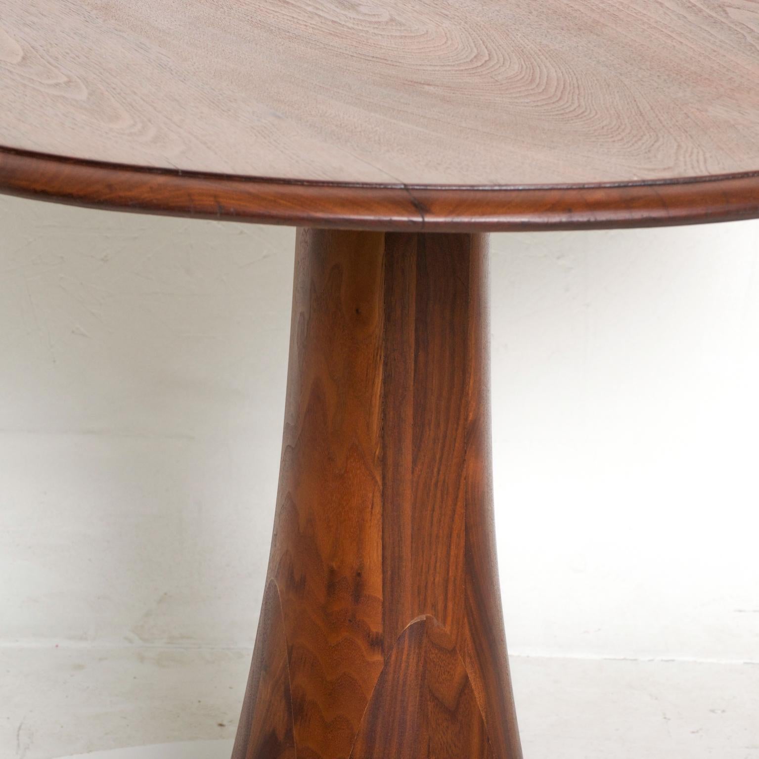 American Solid Walnut Sculptural Round Table Mid-Century Modern Period