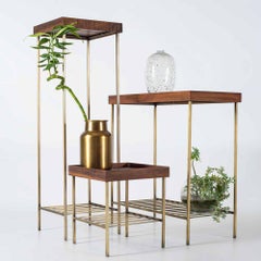 Solid Walnut Side Table / Plant Stand Set – EDGE AGED Series with Gold Antique-F
