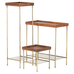 Beistelltisch/Pflanzenständer-Set aus massivem Nussbaumholz - EDGE AGED Serie mit Gold Antique-F