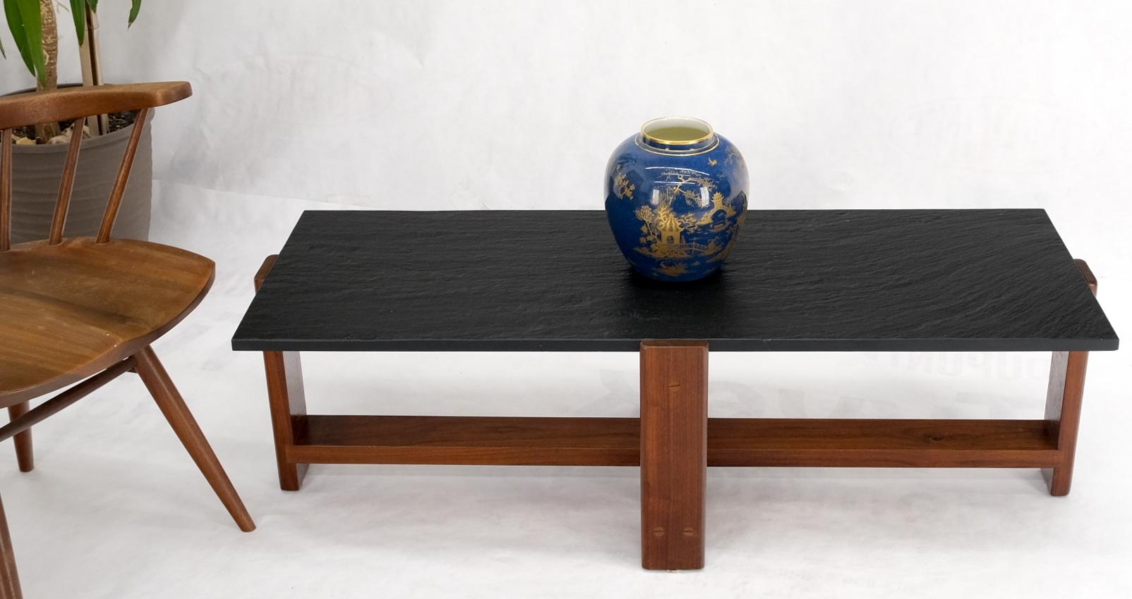 American Solid Walnut & Slate Rectangular Mid-Century Modern Coffee Table For Sale