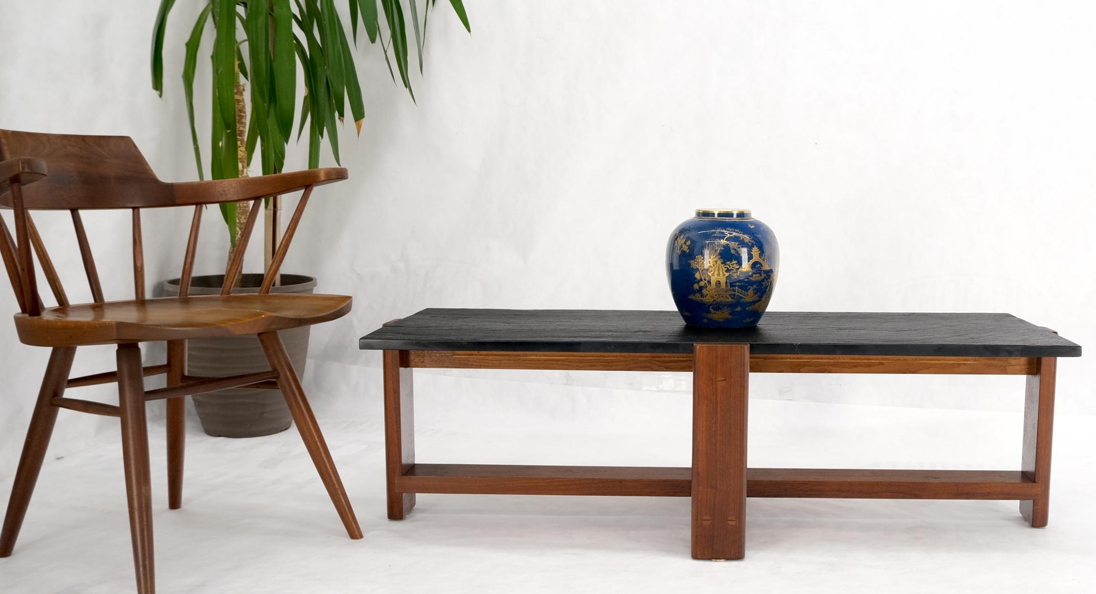 Oiled Solid Walnut & Slate Rectangular Mid-Century Modern Coffee Table For Sale