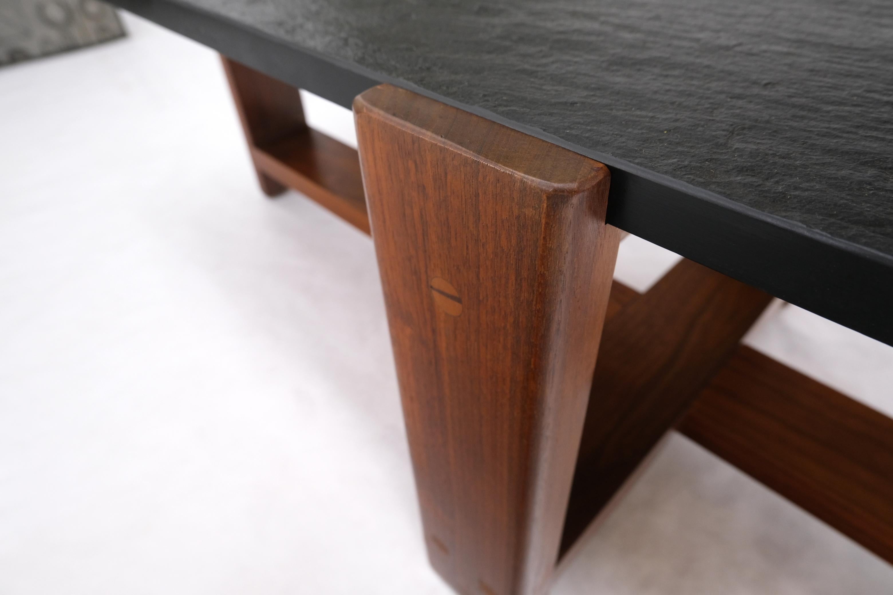 Solid Walnut & Slate Rectangular Mid-Century Modern Coffee Table For Sale 3