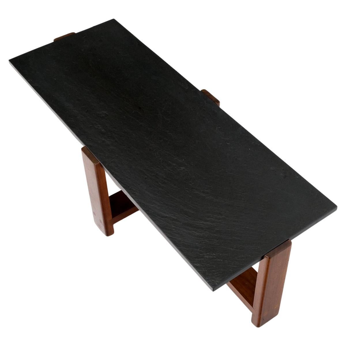 Solid Walnut & Slate Rectangular Mid-Century Modern Coffee Table For Sale