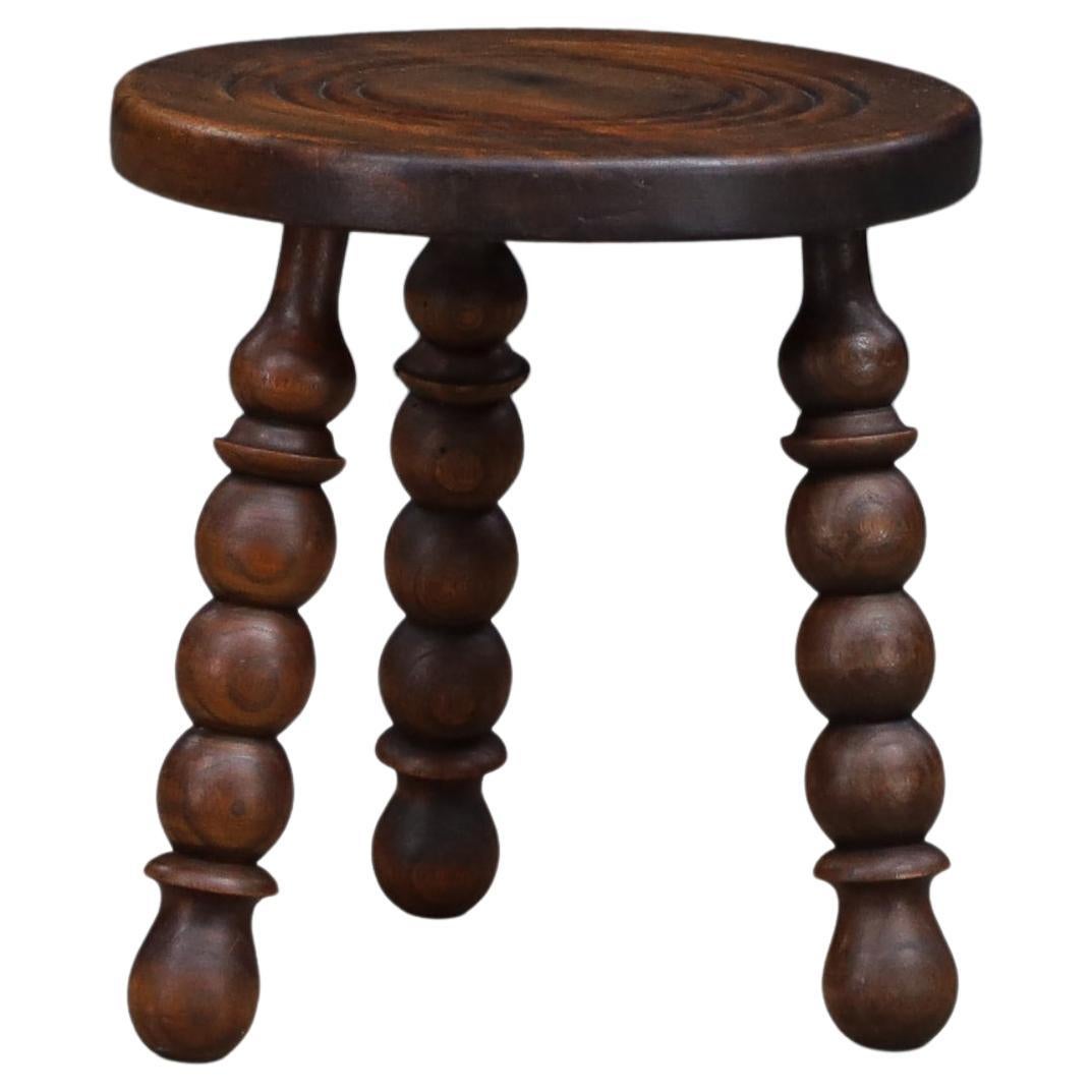 Solid Walnut Stool in the Manner of Charles Dudouyt, French Modern, France, 1940