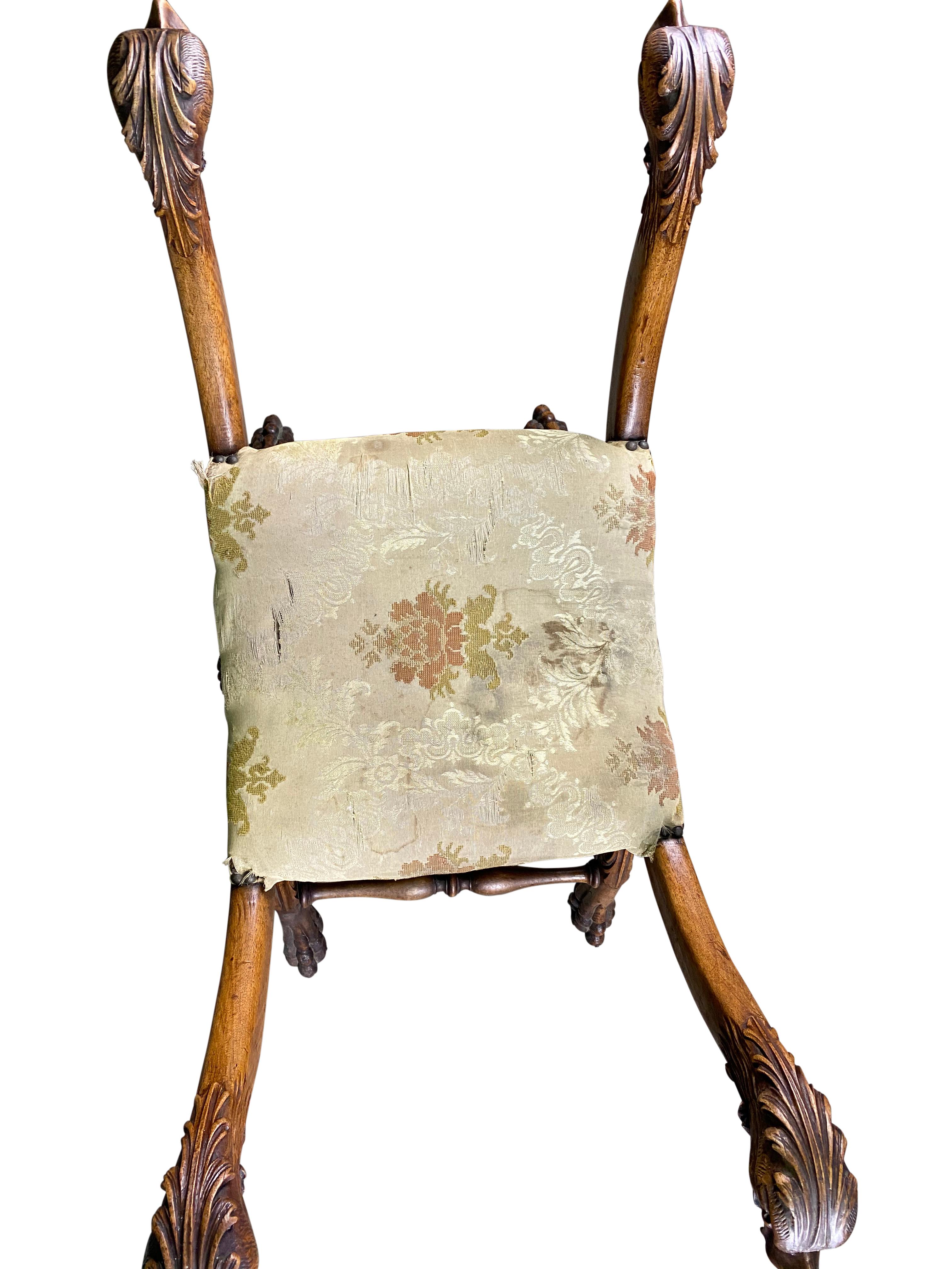 Solid Walnut Stool with Creature Heads, 18th Century For Sale 3