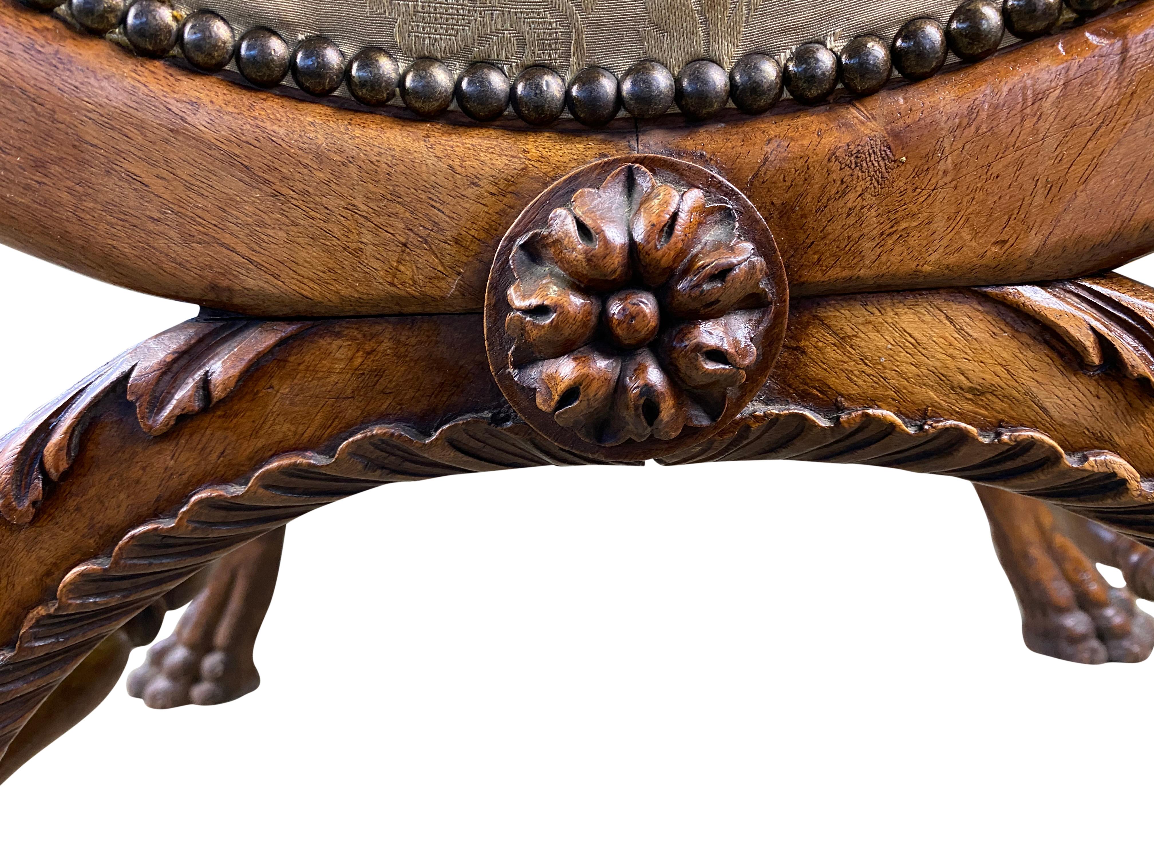 Regency Solid Walnut Stool with Creature Heads, 18th Century For Sale