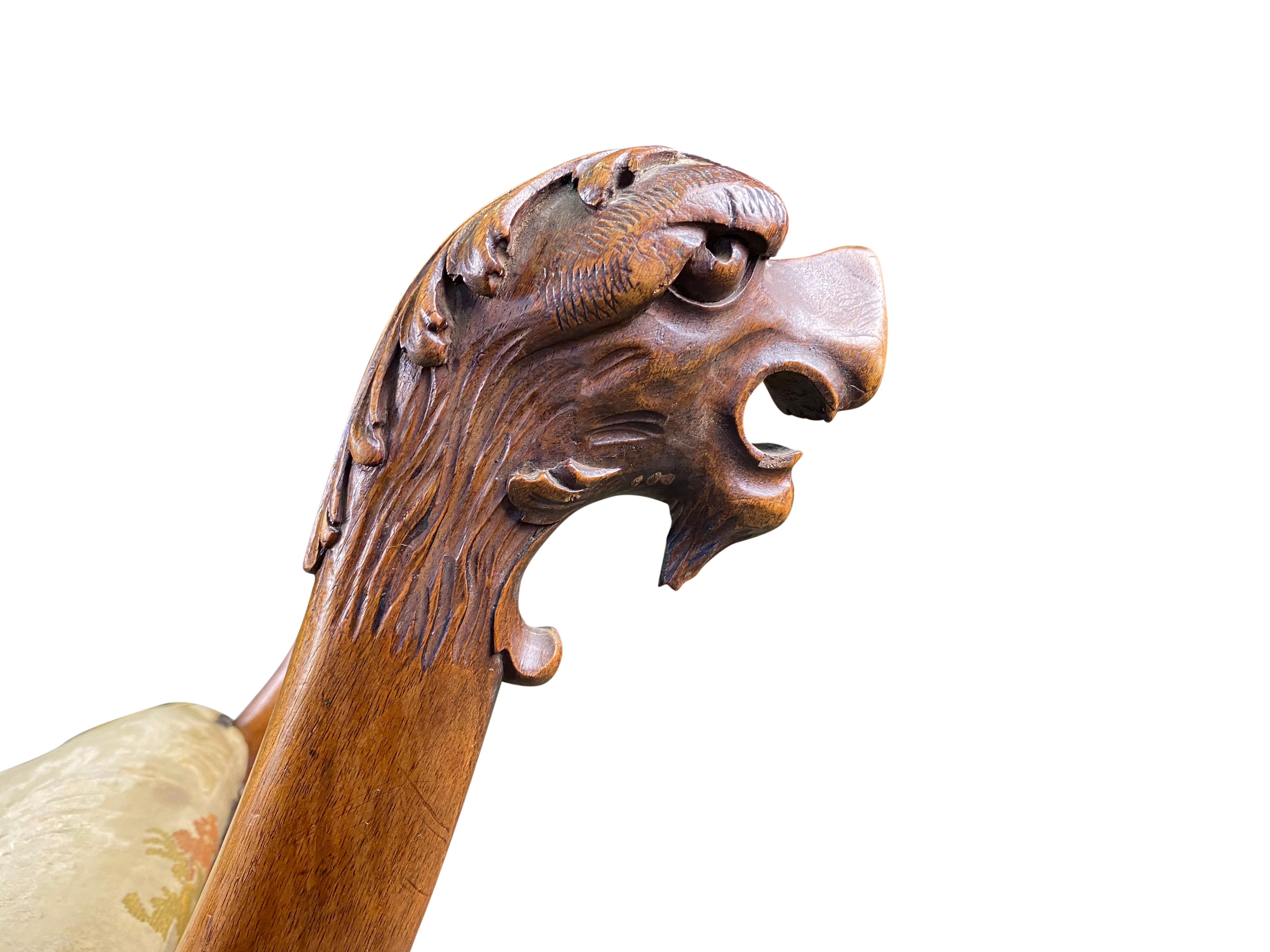 Hand-Carved Solid Walnut Stool with Creature Heads, 18th Century For Sale