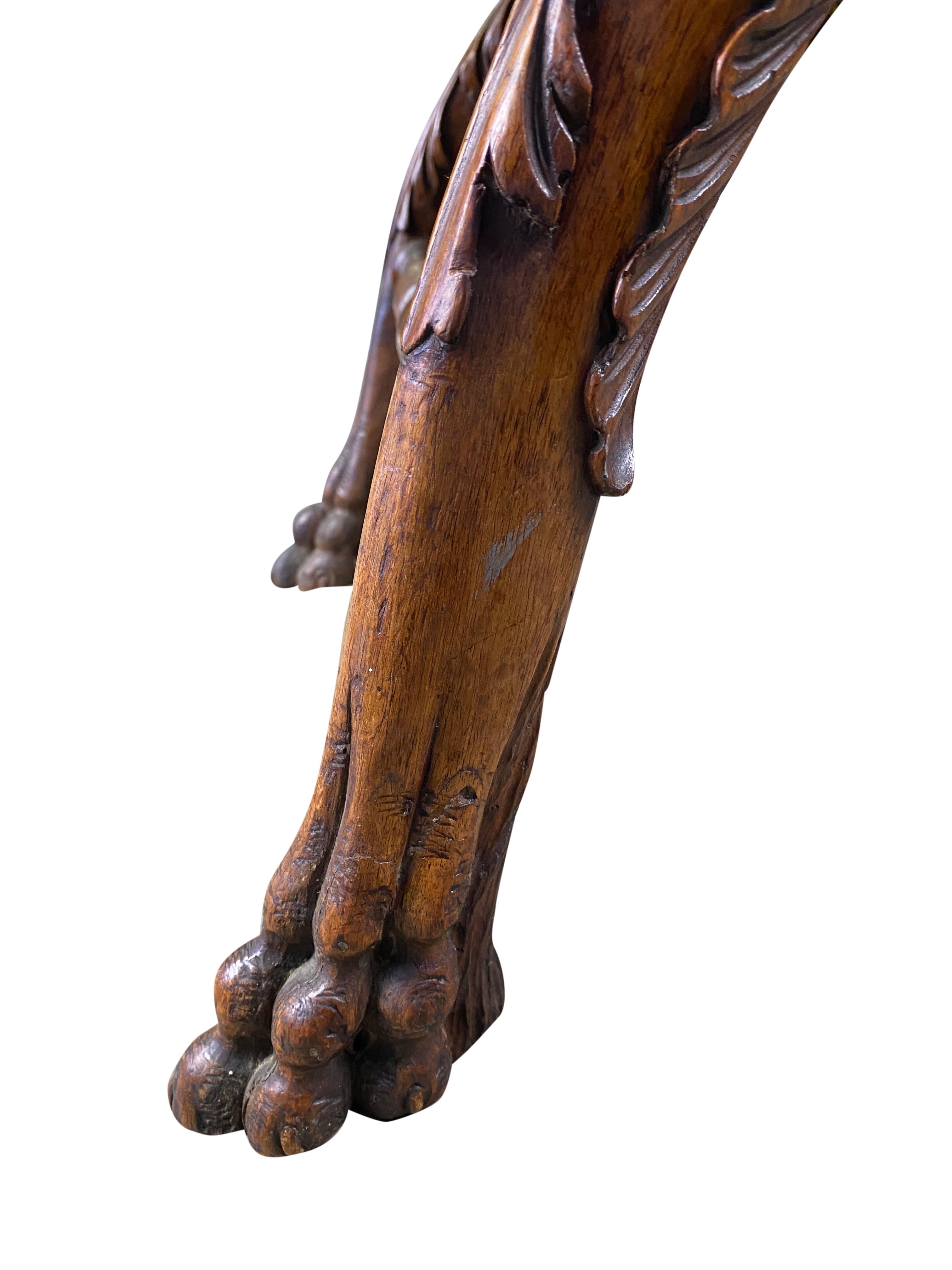 Solid Walnut Stool with Creature Heads, 18th Century In Good Condition For Sale In London, GB