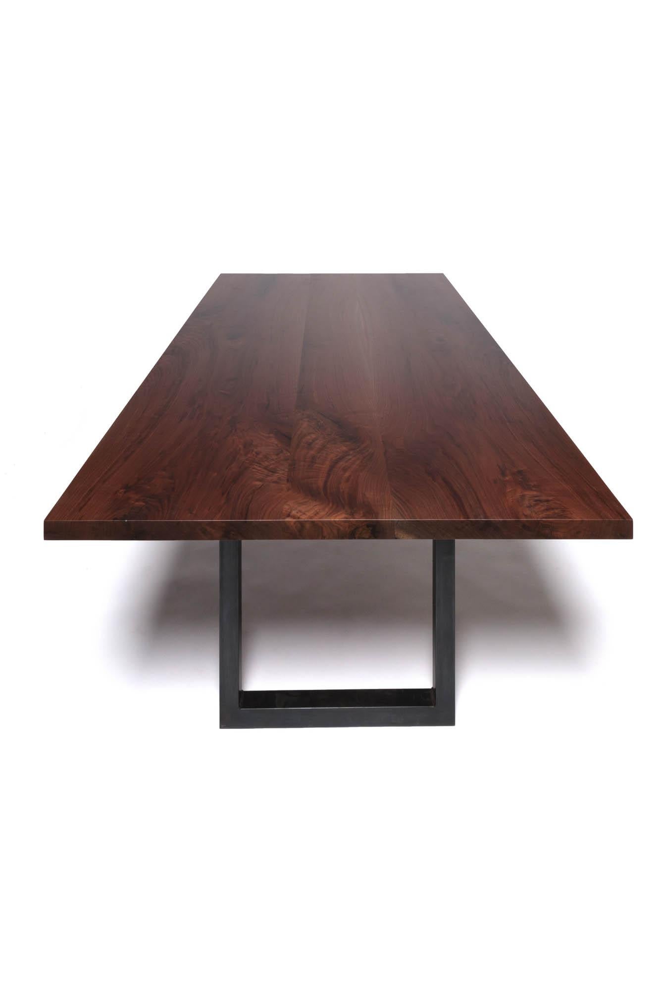 American Solid Walnut Table on Modern Black Patina Steel Base by Alabama Sawyer For Sale