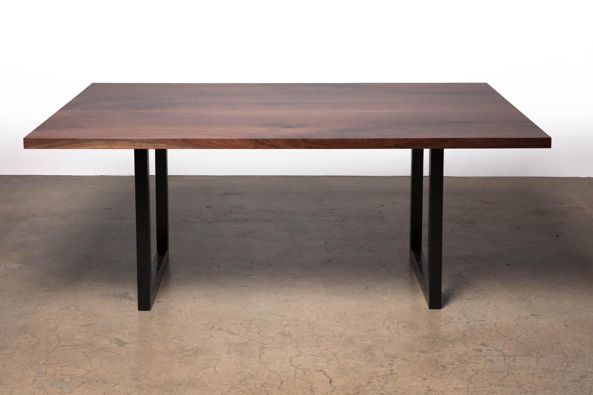 Welded Solid Walnut Table on Modern Black Patina Steel Base by Alabama Sawyer For Sale