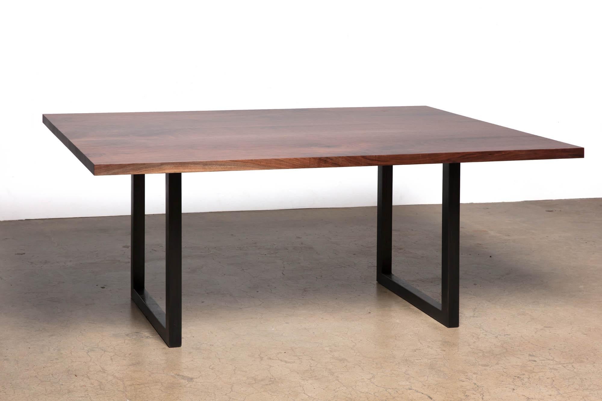 Solid Walnut Table on Modern Black Patina Steel Base by Alabama Sawyer In New Condition For Sale In Birmingham, AL