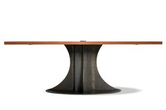 Solid Walnut Table with Blackened Steel Empire Pedestal by Mark Jupiter