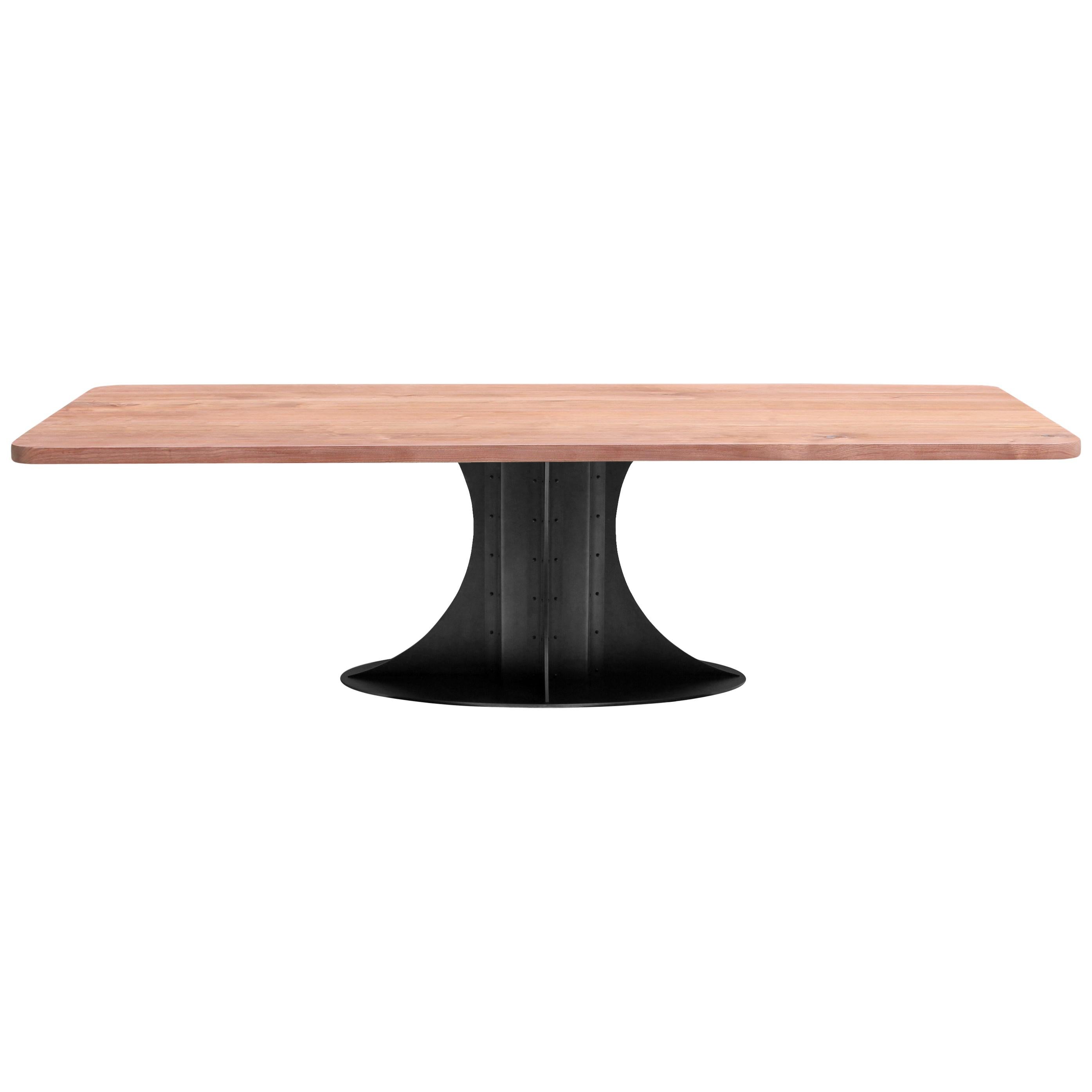 Solid Walnut Table with Blackened Steel Empire Pedestal by Mark Jupiter For Sale