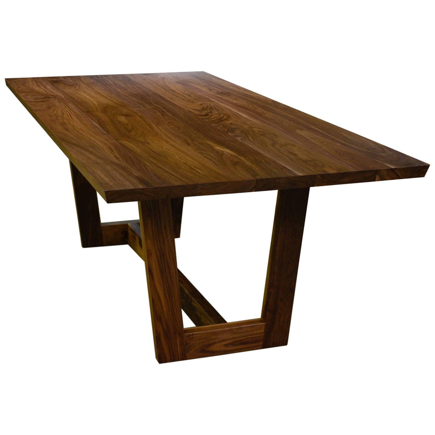Solid Walnut Trestle Table with Bevelled Top For Sale